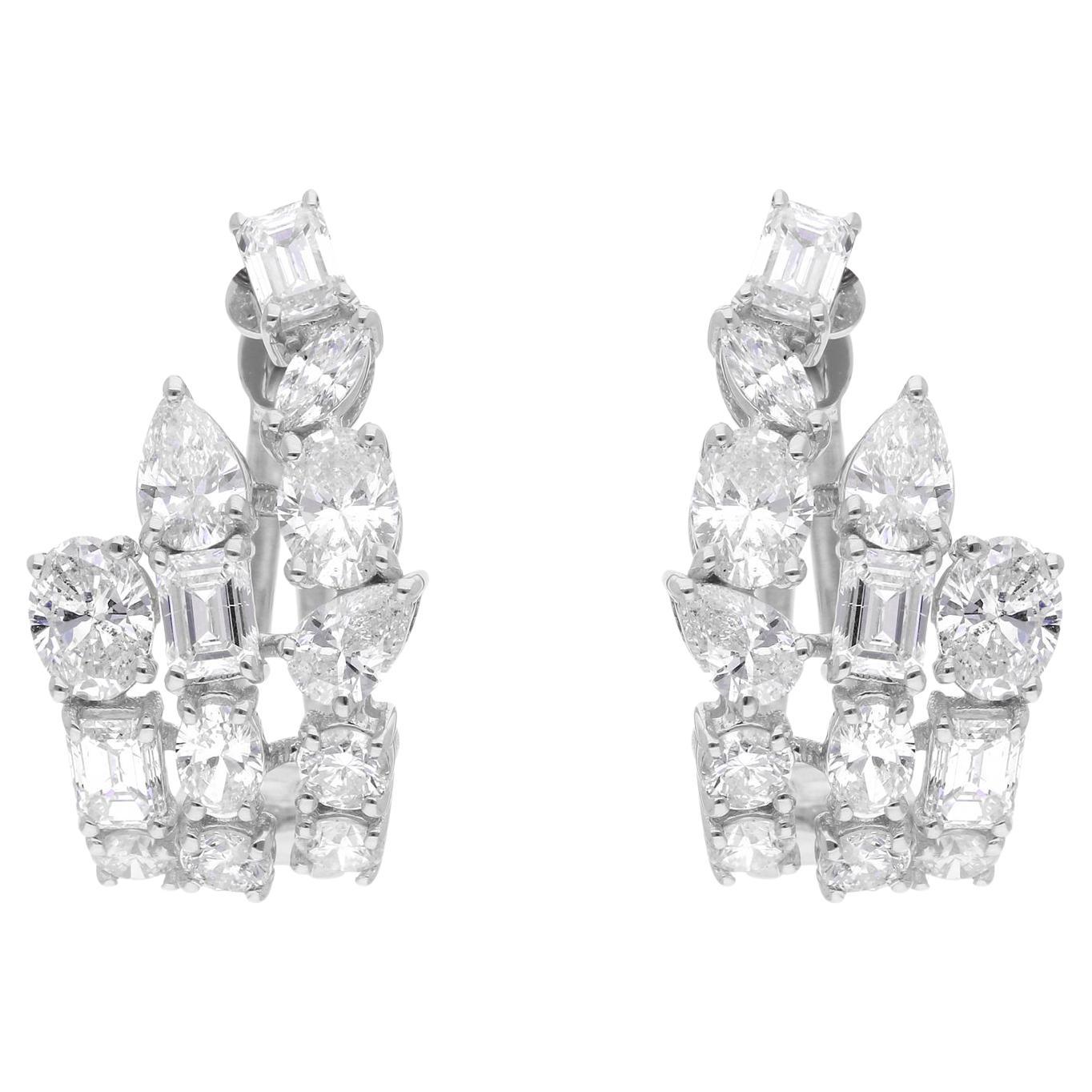SI Clarity HI Color Multi Shape Diamond Earrings 18 Karat White Gold Jewelry