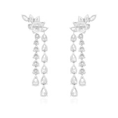 SI Clarity HI Color Multi Shape Diamond Fine Dangle Earrings 14 Karat White Gold