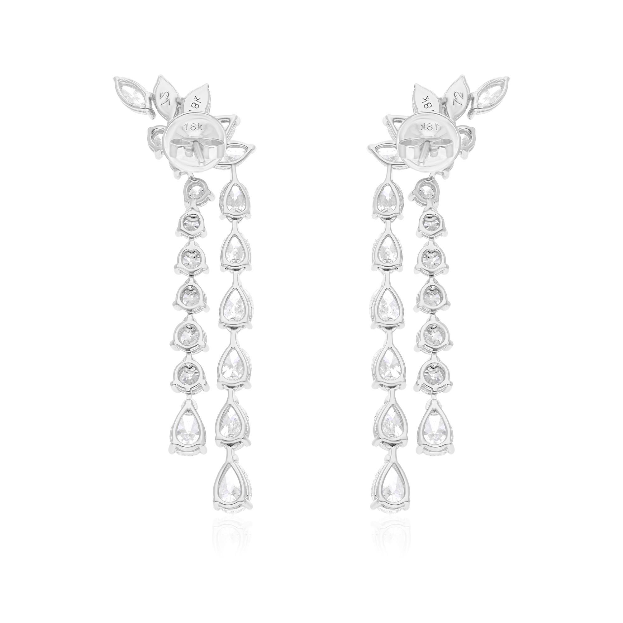 Embrace the allure of luxury with these exquisite Multi Shape Diamond Fine Dangle Earrings, a dazzling addition to your fine jewelry collection. Crafted in 18 Karat White Gold, these earrings combine modern elegance with timeless craftsmanship,