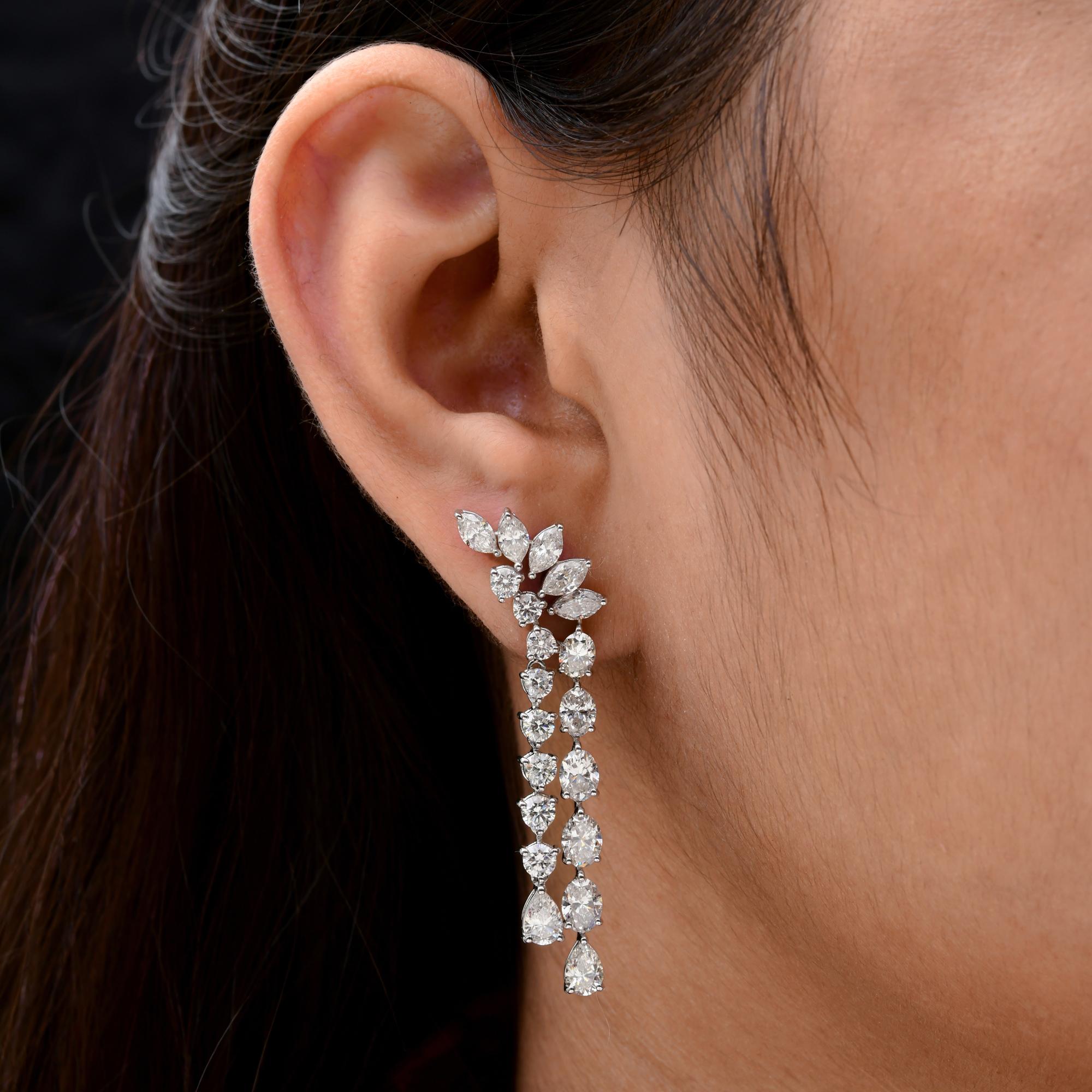Modern SI Clarity HI Color Multi Shape Diamond Fine Dangle Earrings 18 Karat White Gold For Sale