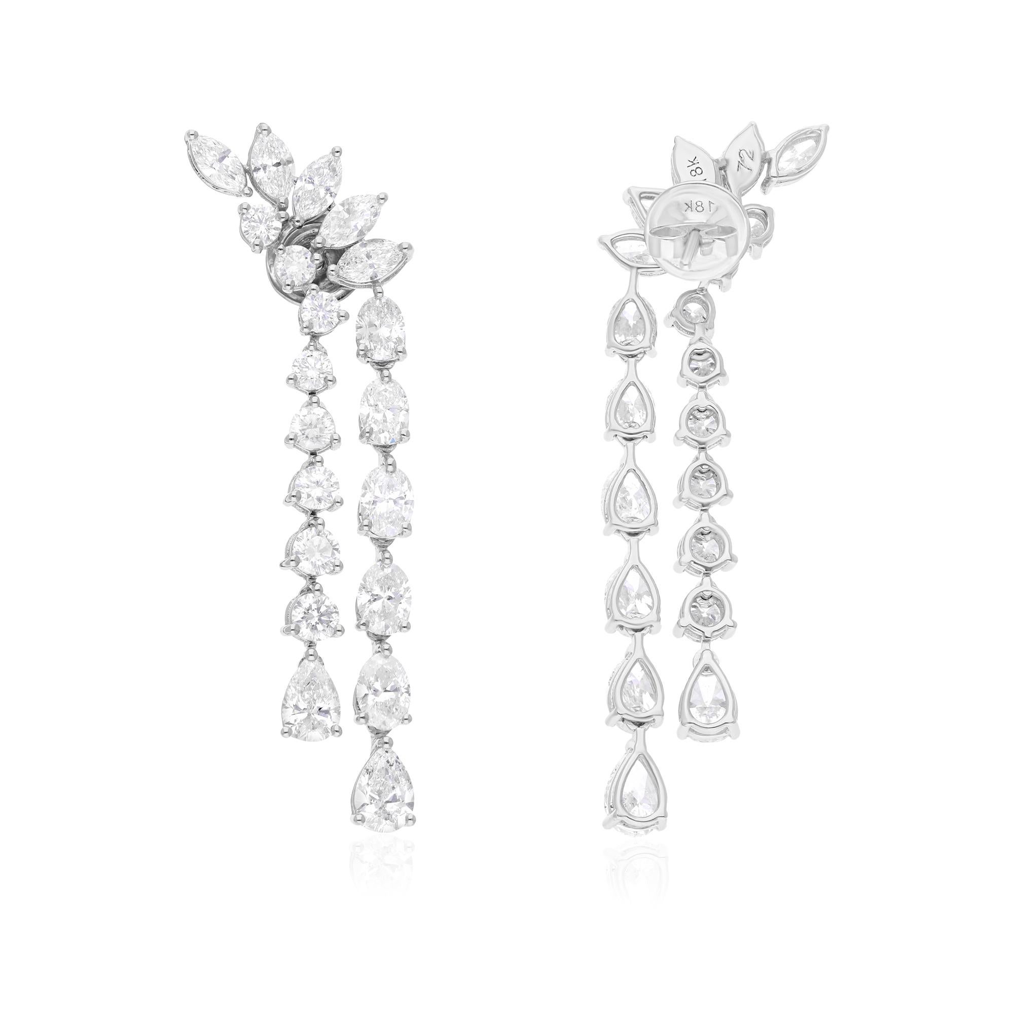 Oval Cut SI Clarity HI Color Multi Shape Diamond Fine Dangle Earrings 18 Karat White Gold For Sale