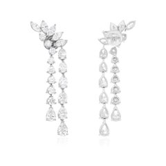 SI Clarity HI Color Multi Shape Diamond Fine Dangle Earrings 18 Karat White Gold