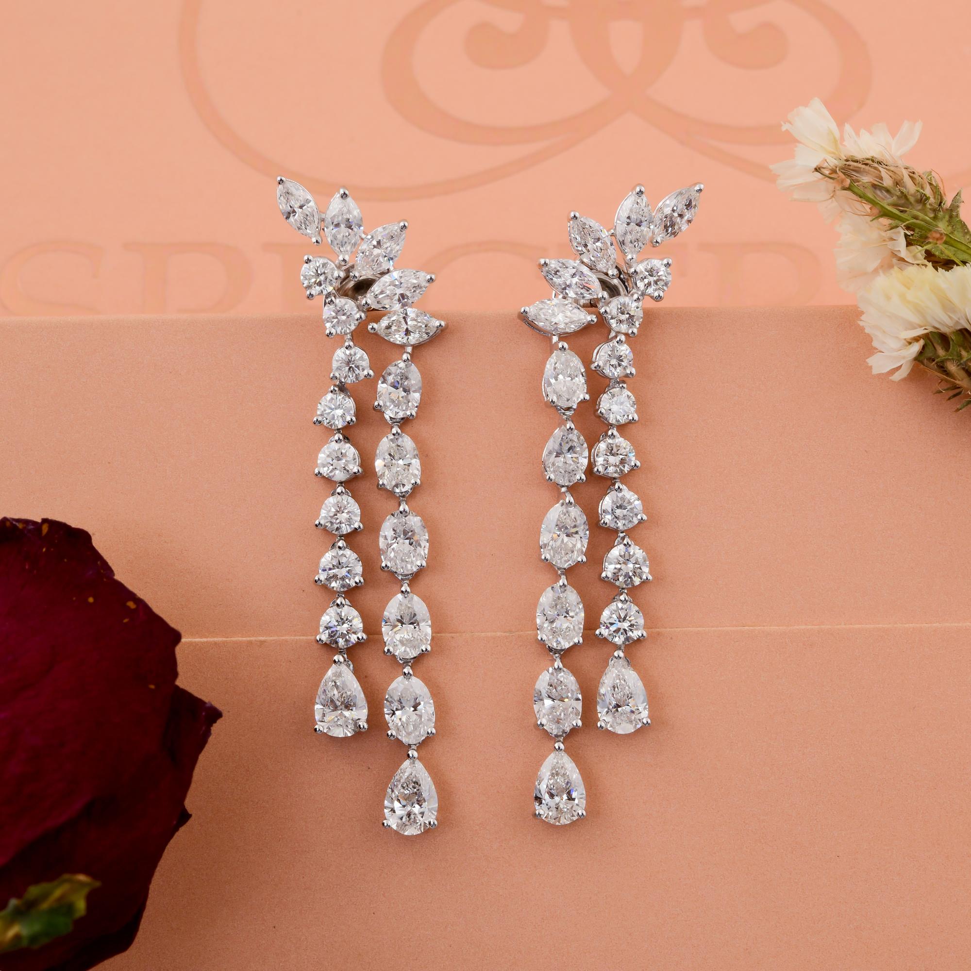 SI Clarity HI Color Multi Shape Diamond Fine Dangle Earrings 18 Karat White Gold In New Condition For Sale In Diera, Dubai