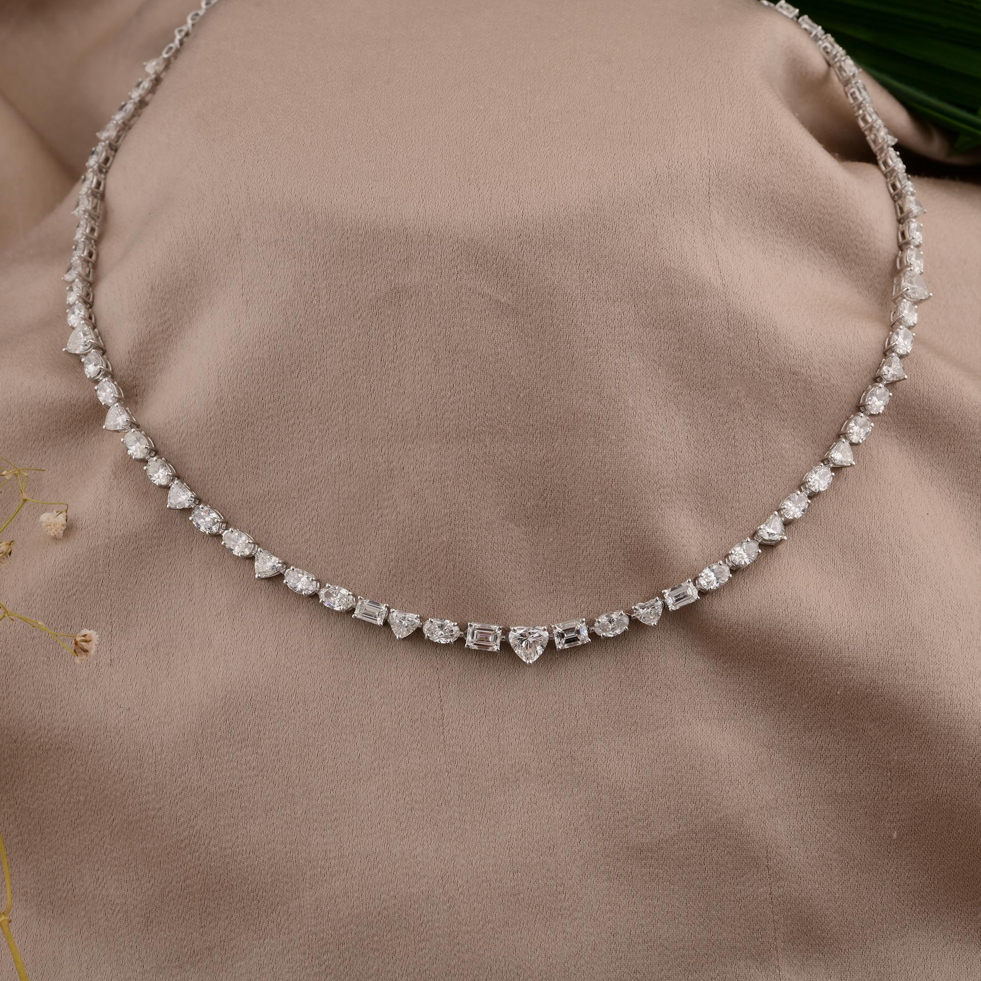 Modern SI Clarity HI Color Multi Shape Diamond Necklace 14 Karat White Gold Jewelry For Sale