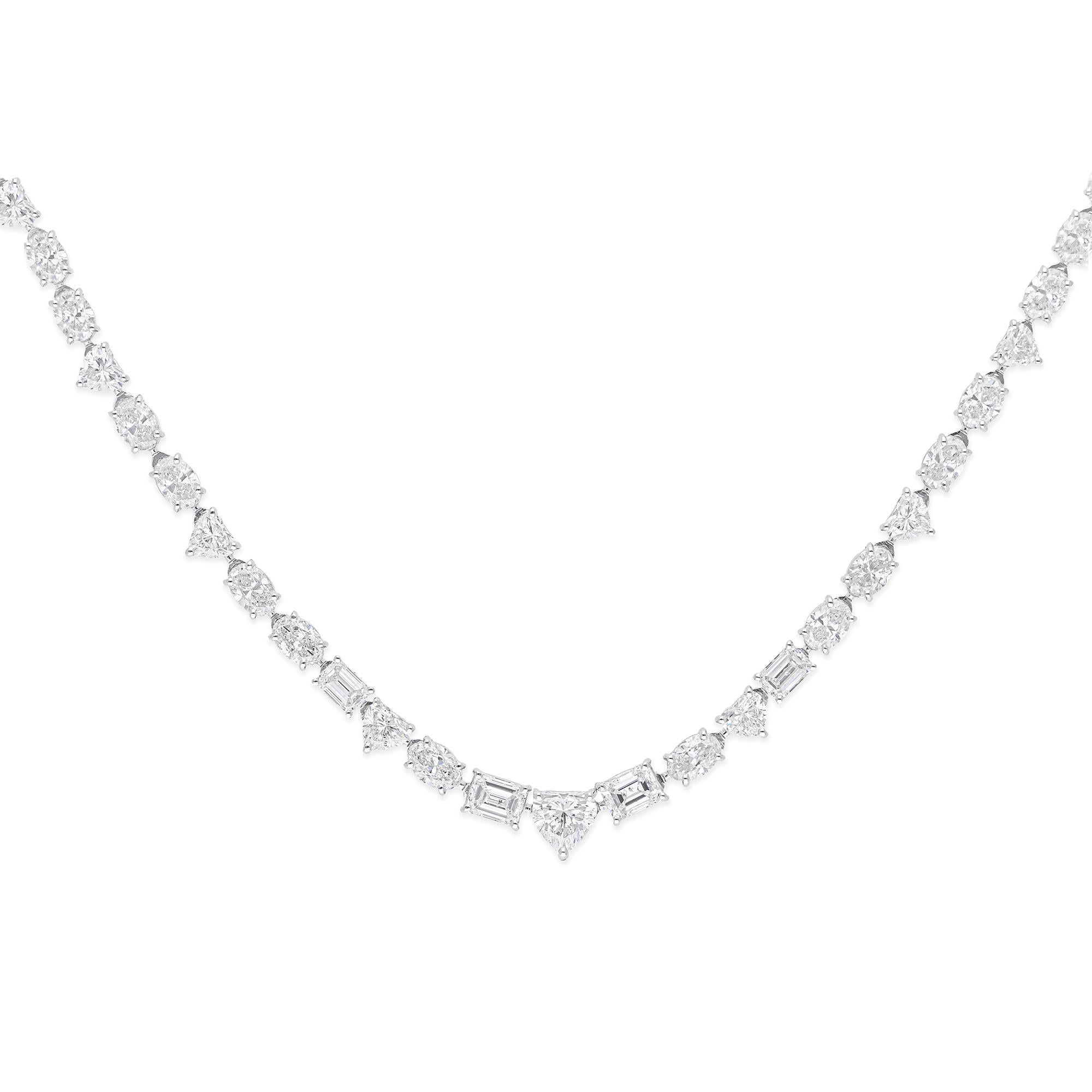 Women's SI Clarity HI Color Multi Shape Diamond Necklace 14 Karat White Gold Jewelry For Sale