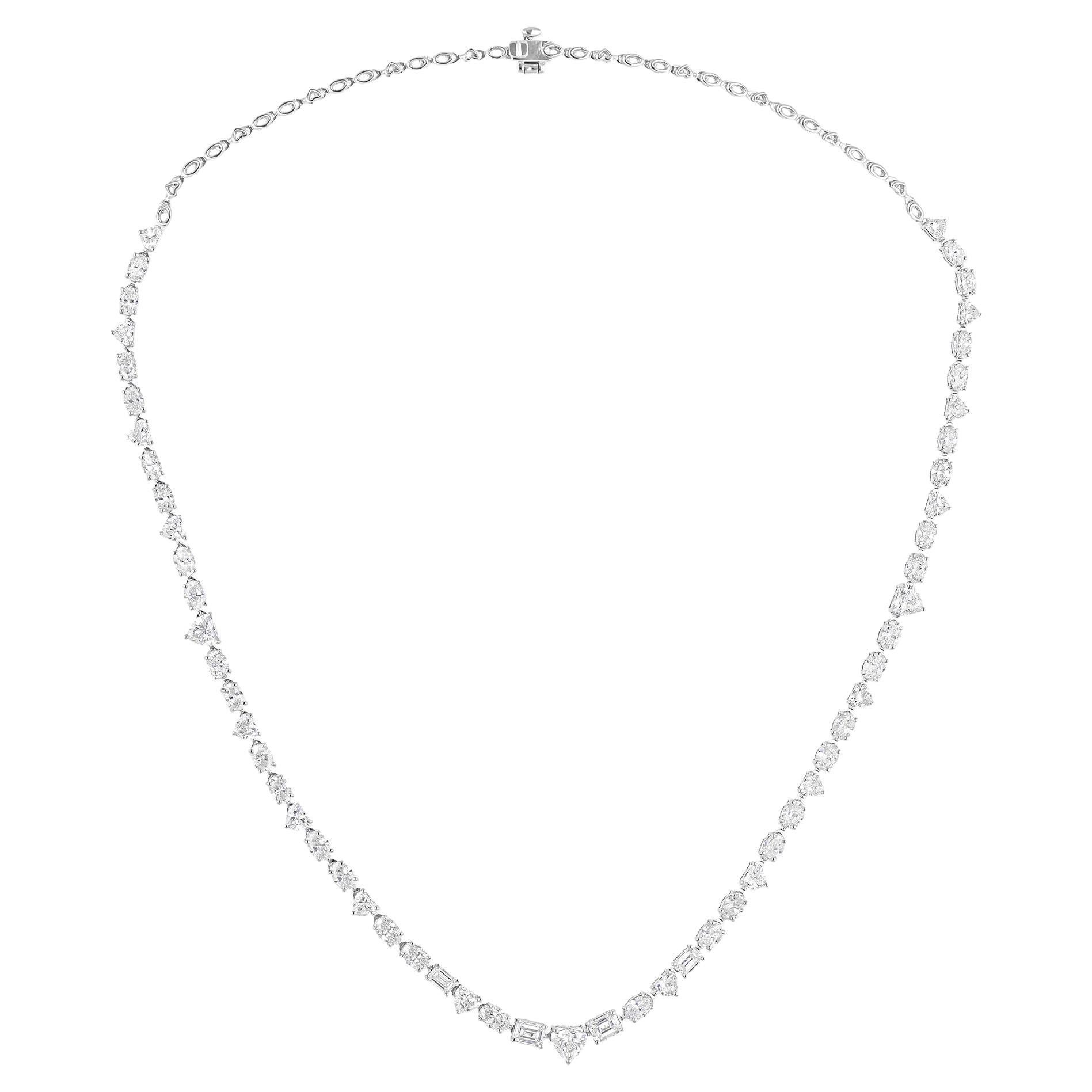 SI Clarity HI Color Multi Shape Diamond Necklace 14 Karat White Gold Jewelry