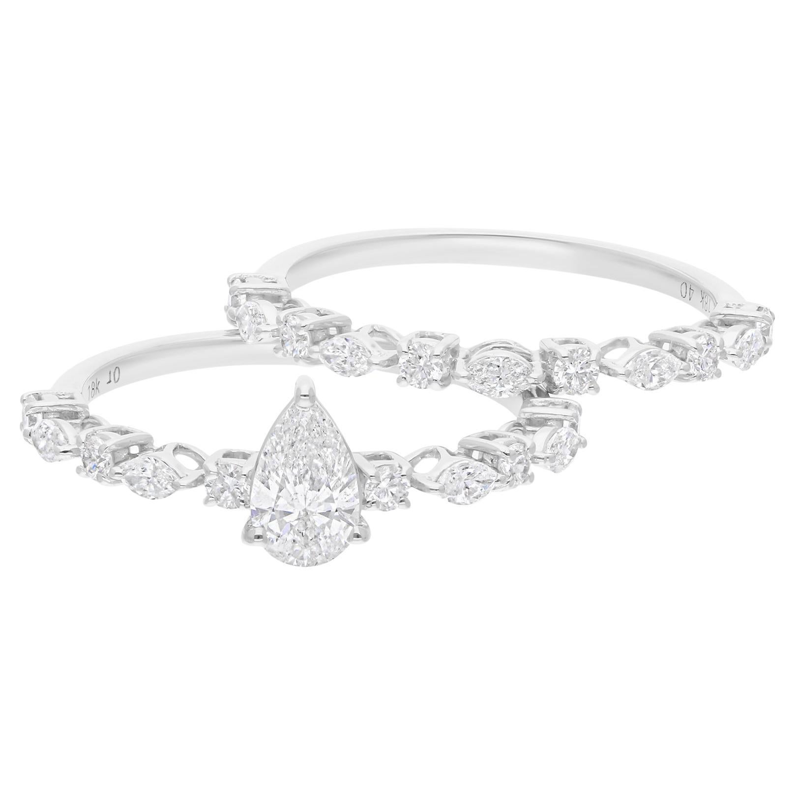 SI Clarity HI Color Diamante naturale in oro bianco 14K Set di 2 anelli Regalo di compleanno