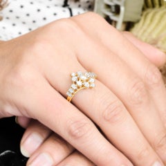 0.75 Ct Mixed Cut Diamond Cluster Cocktail Ring 18K Yellow Gold Fine Jewelry
