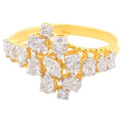0.75 Ct Mixed Cut Diamond Cluster Cocktail Ring 18K Yellow Gold Fine Jewelry