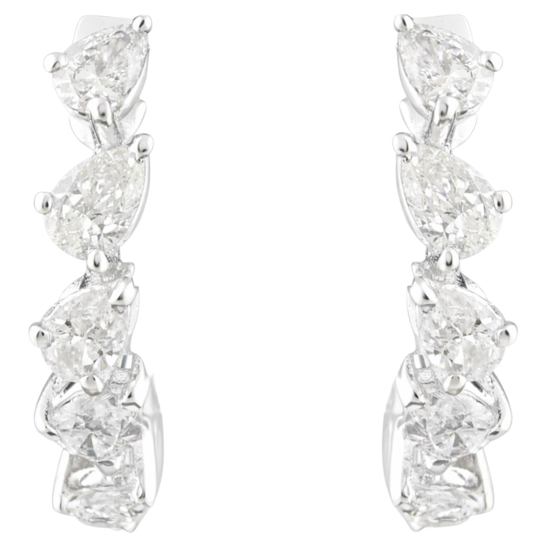 Mixed Shape Natural Diamond Huggie Hoop Earrings 0.51 Carat 18K White Gold
