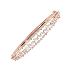 SI Clarity HI Color Natural Diamond Wide Cuff Bangle Bracelet 14 Karat Rose Gold