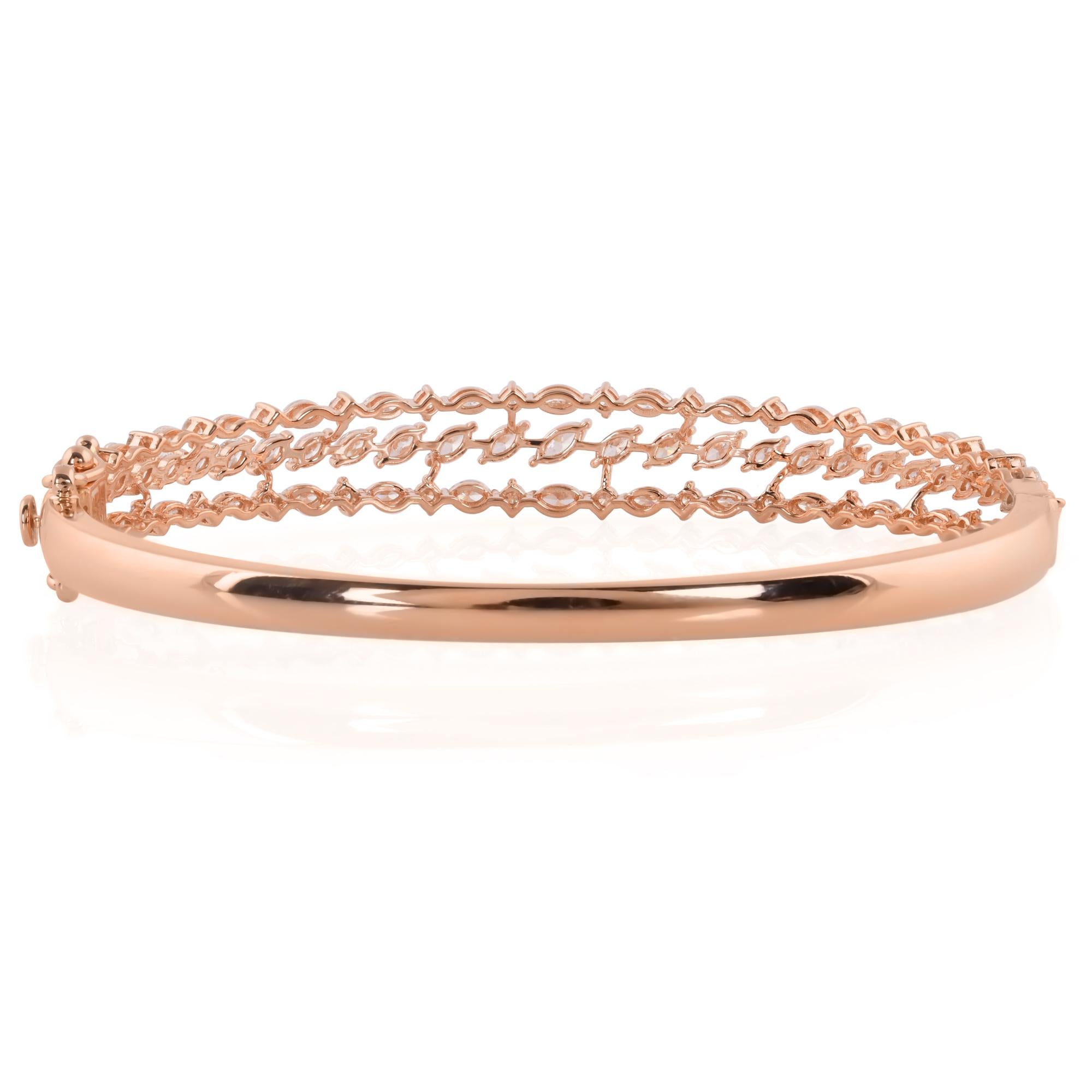 SI Claridad HI Color Diamante Natural Brazalete Puño Ancho Oro Rosa 18 Kilates Corte marquesa en venta