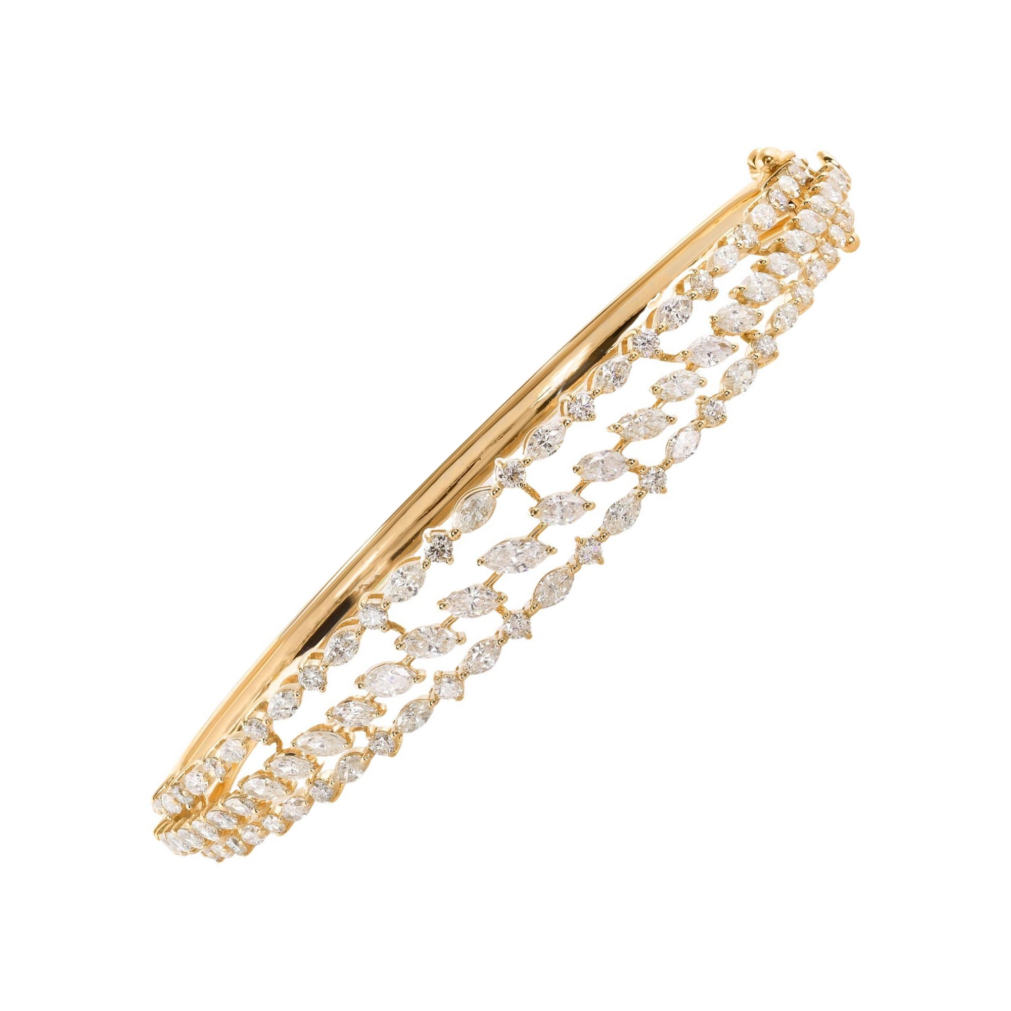SI Clarity HI Color Natural Diamond Wide Cuff Bracelet 14 Karat Yellow Gold