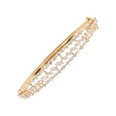 SI Clarity HI Color Natural Diamond Wide Cuff Bracelet 18 Karat Yellow Gold