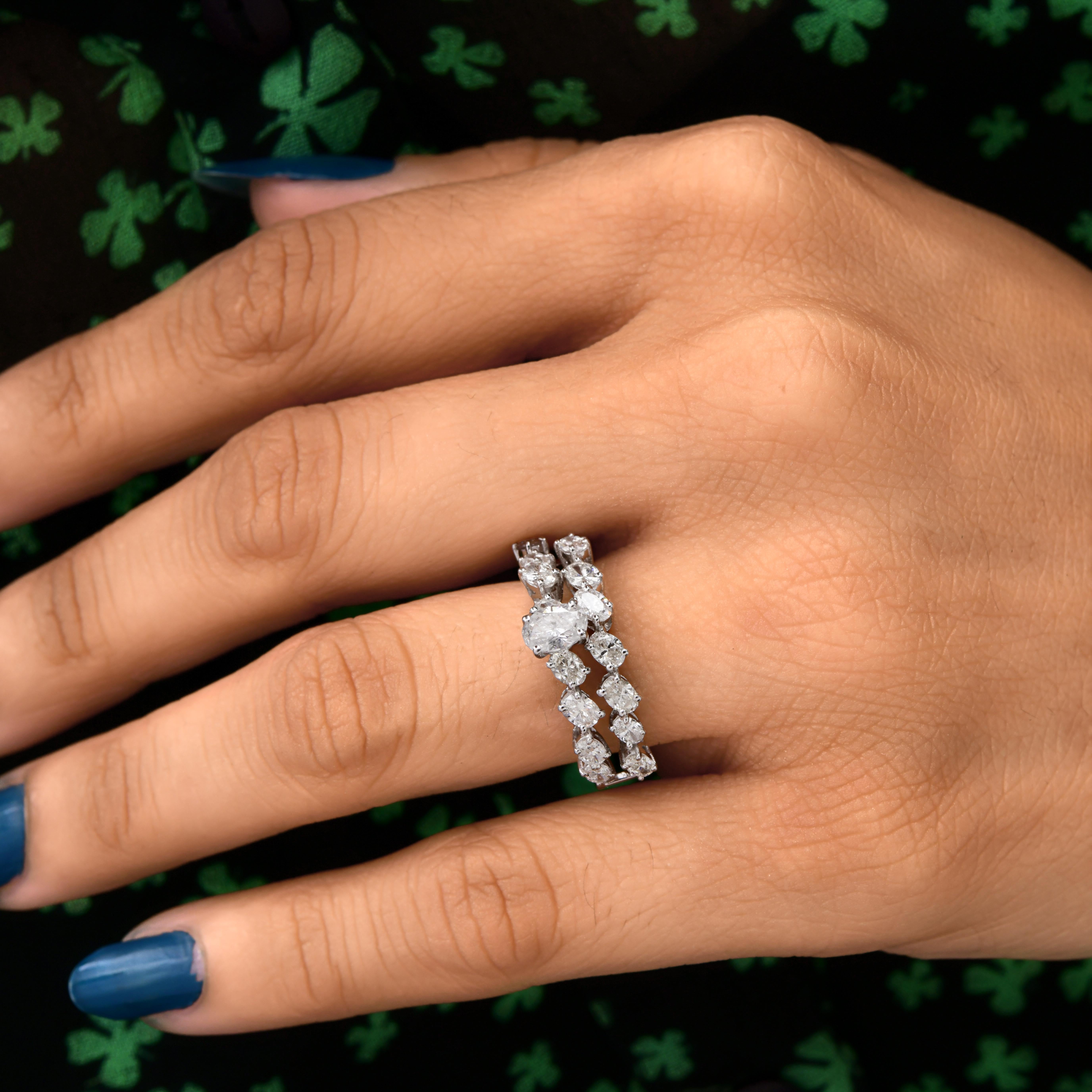 Im Angebot: SI Reinheit HI Farbe Oval Cut Diamond Double Band Verlobungsring 18k Weißgold () 12