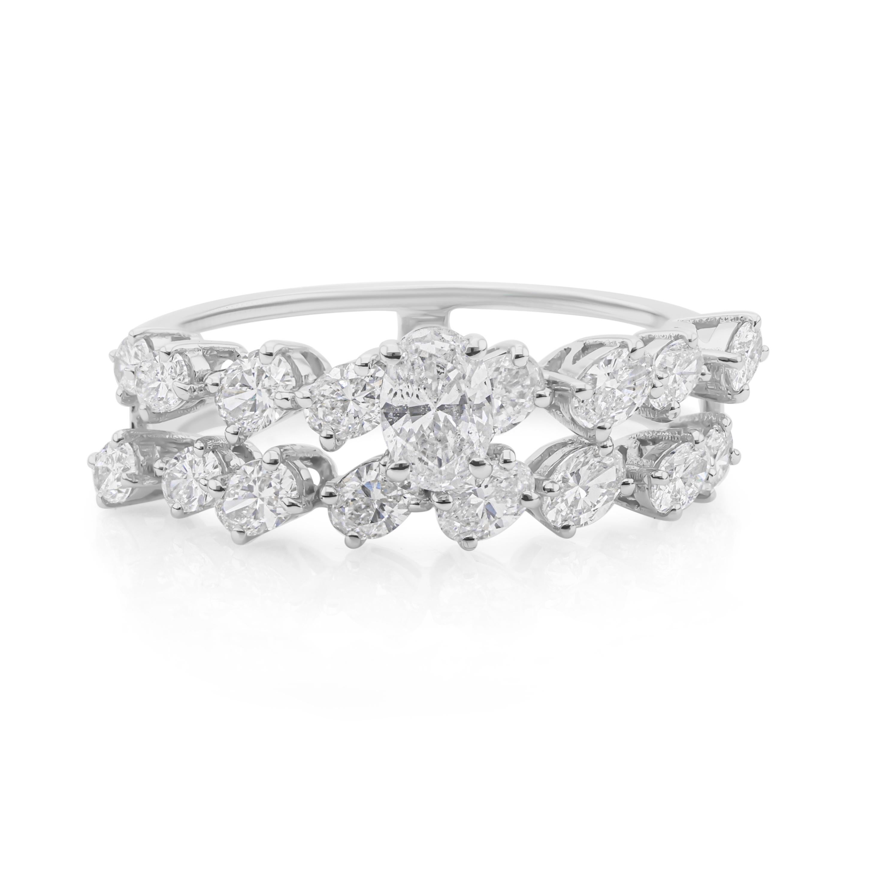 Im Angebot: SI Reinheit HI Farbe Oval Cut Diamond Double Band Verlobungsring 18k Weißgold () 13