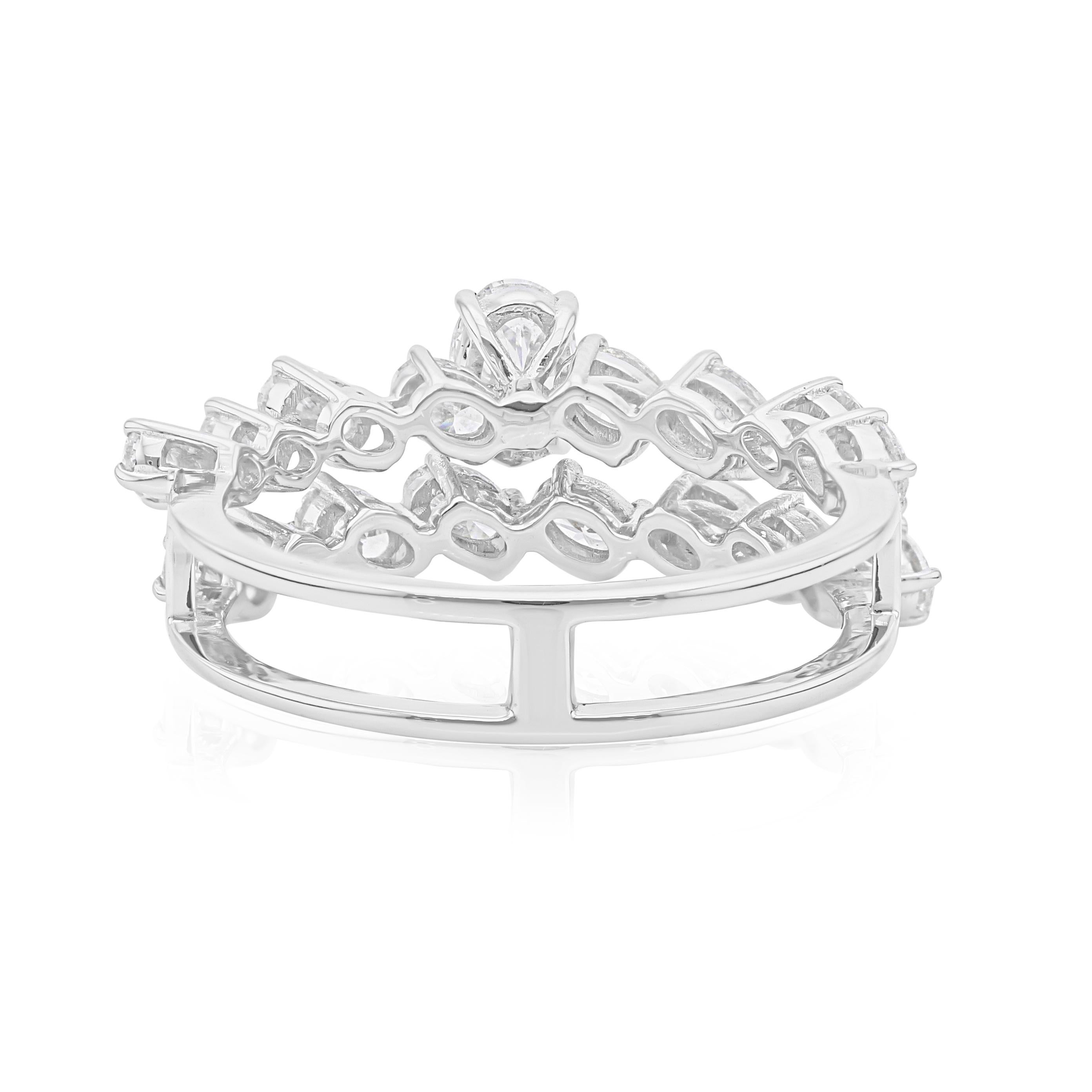 Im Angebot: SI Reinheit HI Farbe Oval Cut Diamond Double Band Verlobungsring 18k Weißgold () 4
