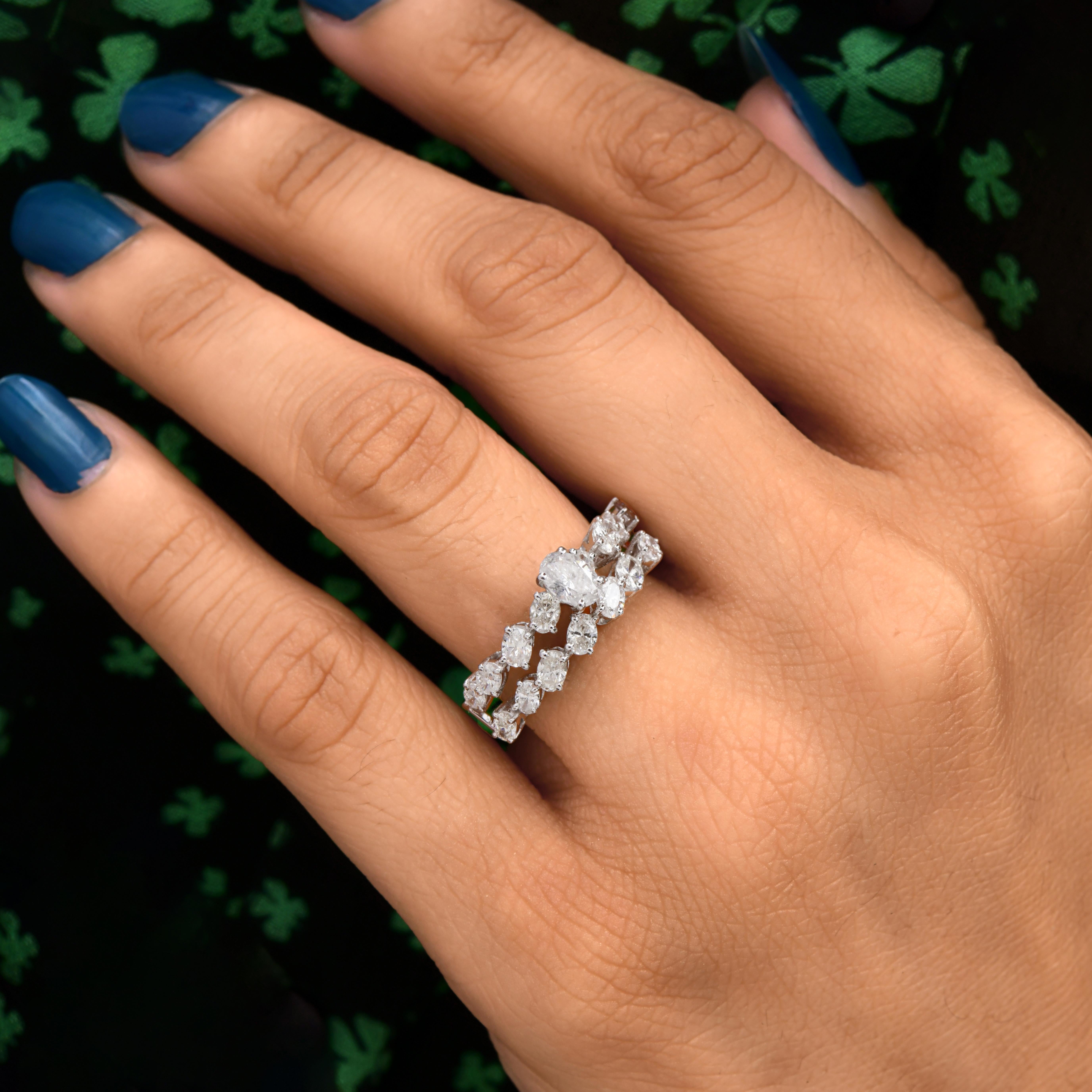 Im Angebot: SI Reinheit HI Farbe Oval Cut Diamond Double Band Verlobungsring 18k Weißgold () 5
