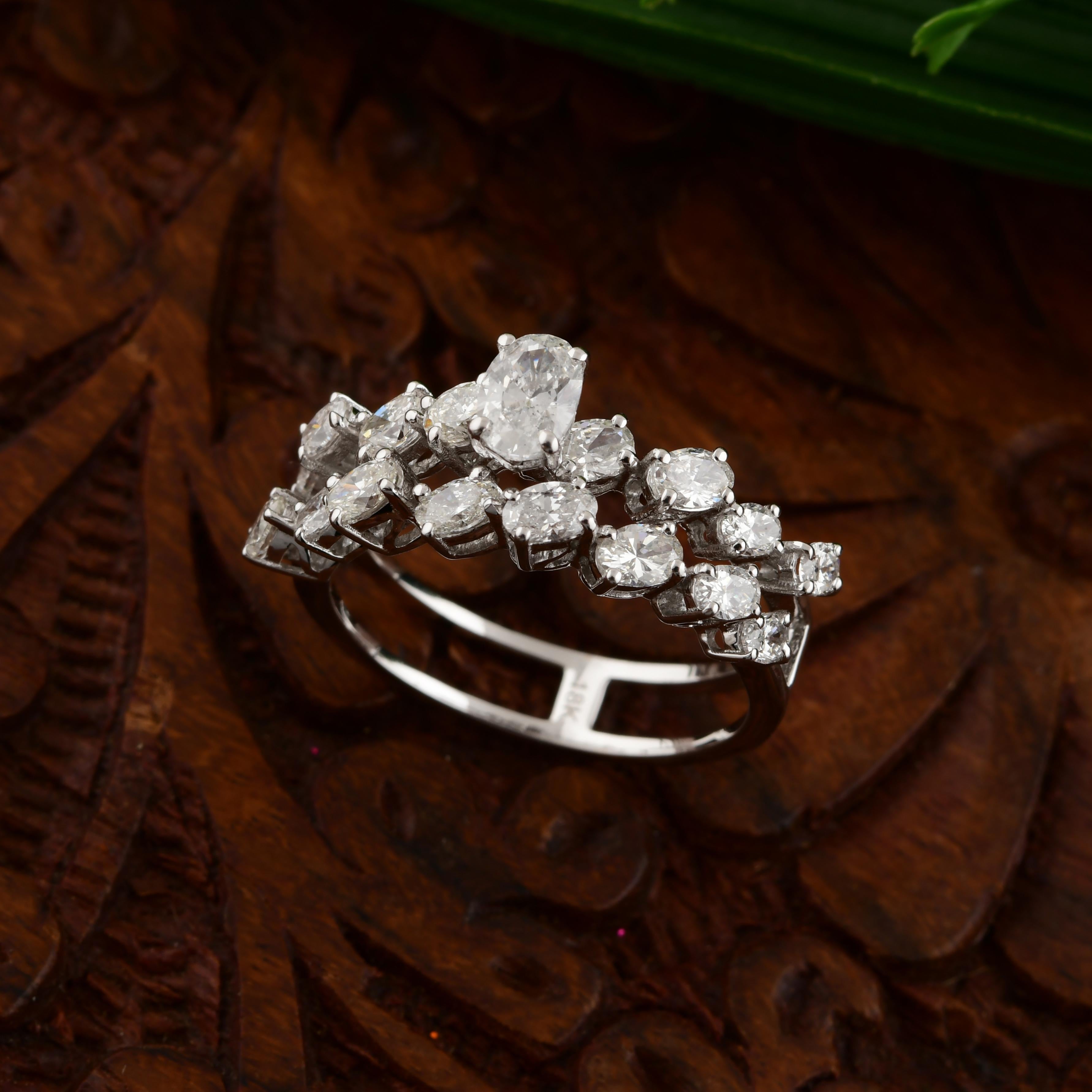 Im Angebot: SI Reinheit HI Farbe Oval Cut Diamond Double Band Verlobungsring 18k Weißgold () 6