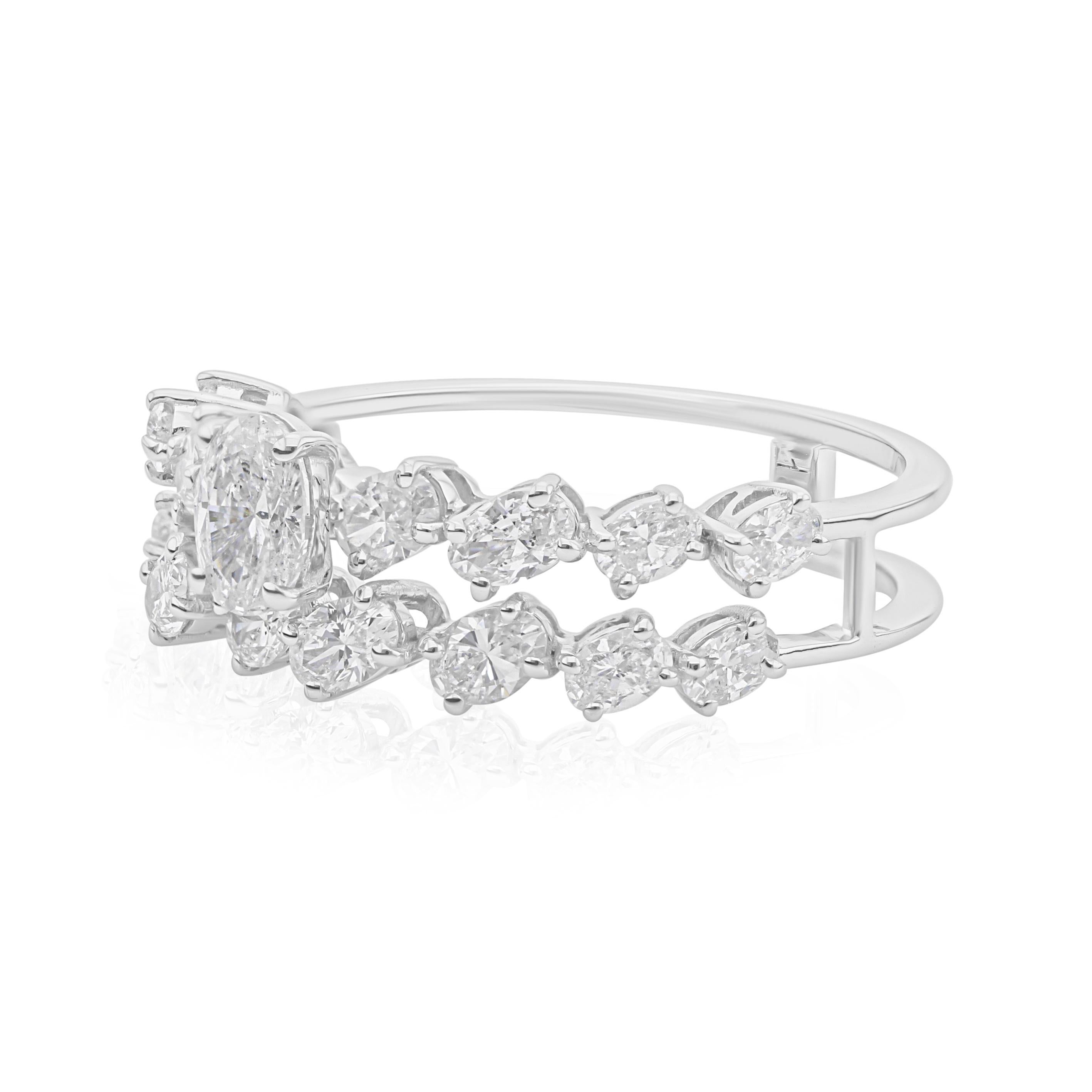 Im Angebot: SI Reinheit HI Farbe Oval Cut Diamond Double Band Verlobungsring 18k Weißgold () 7