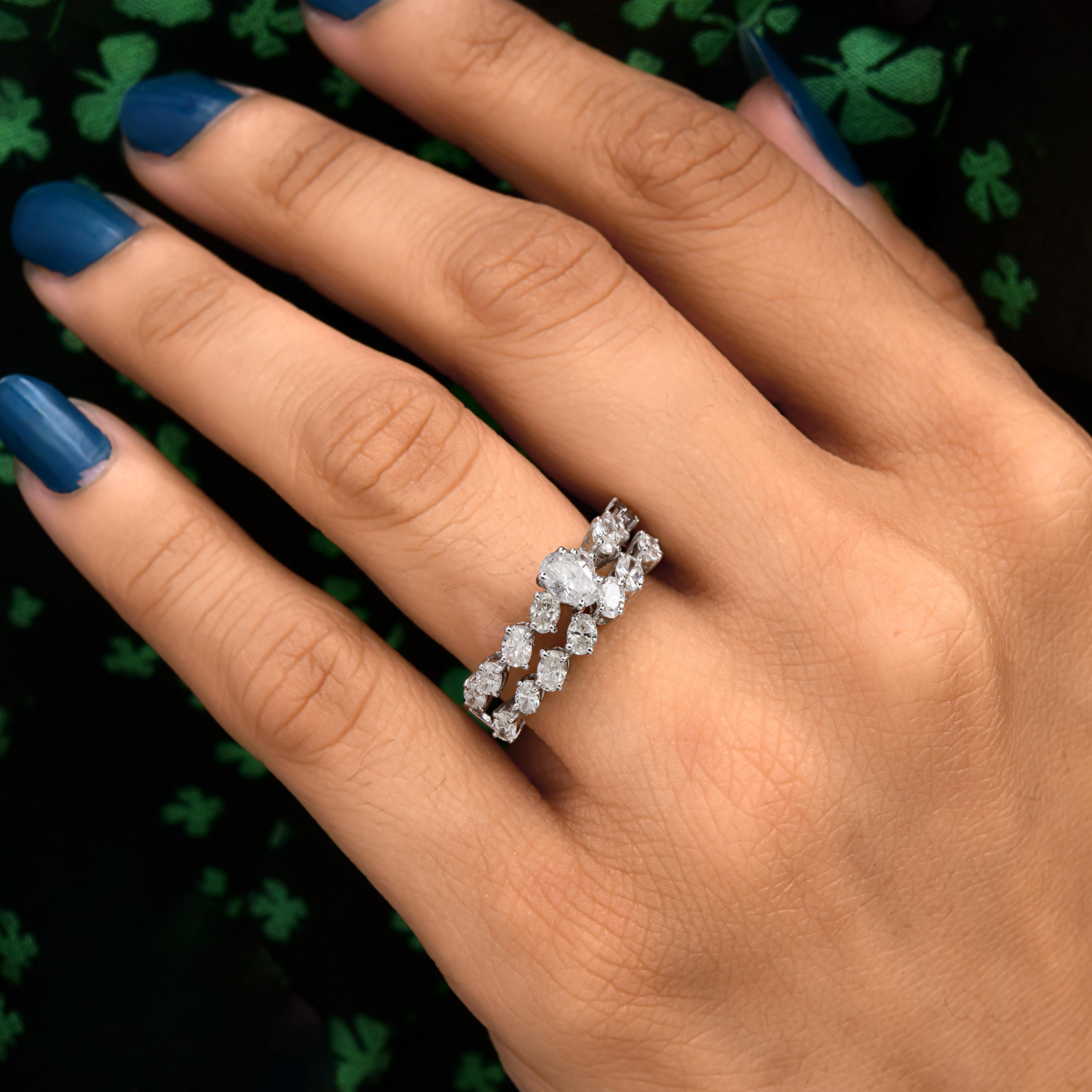 Im Angebot: SI Reinheit HI Farbe Oval Cut Diamond Double Band Verlobungsring 18k Weißgold () 8