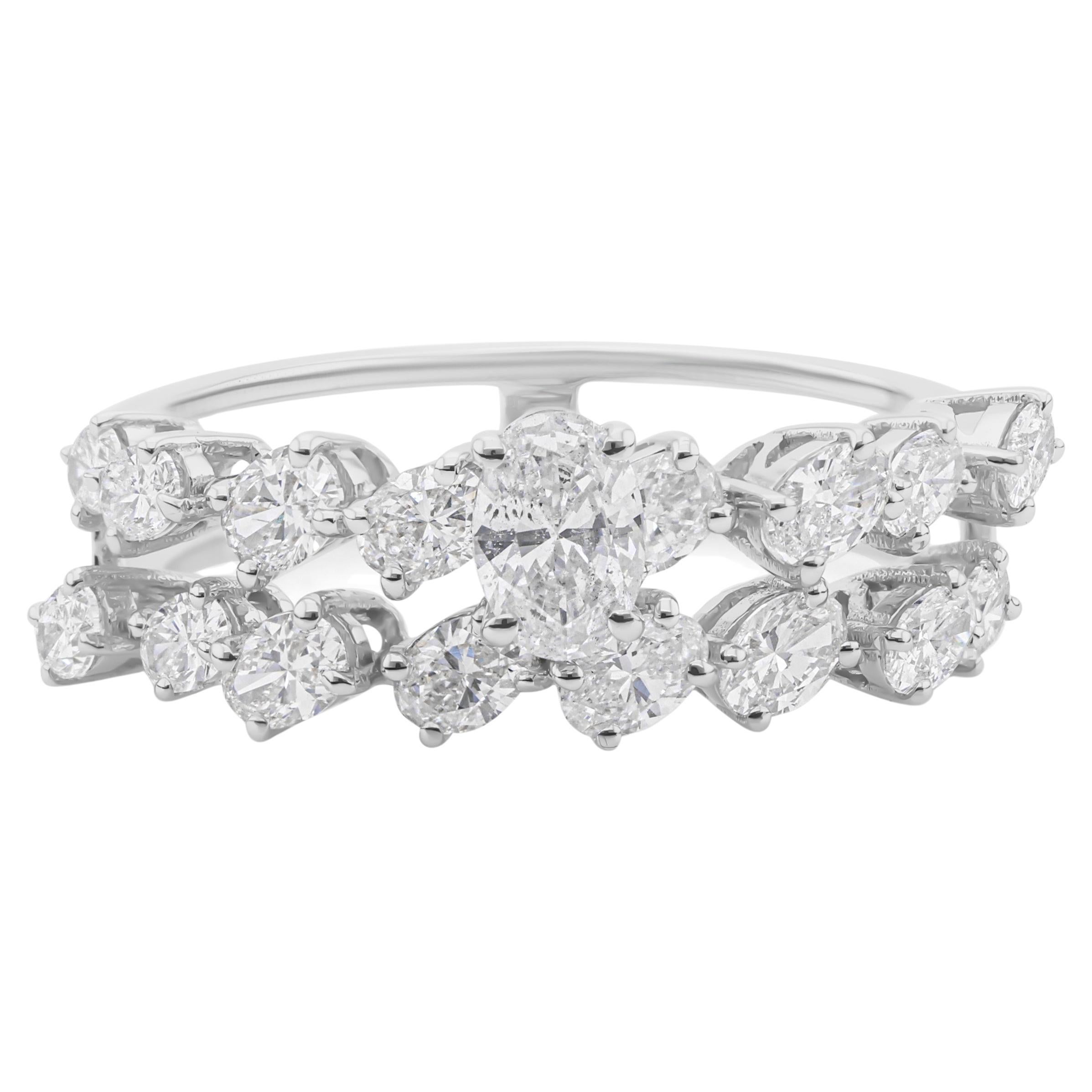 Im Angebot: SI Reinheit HI Farbe Oval Cut Diamond Double Band Verlobungsring 18k Weißgold ()