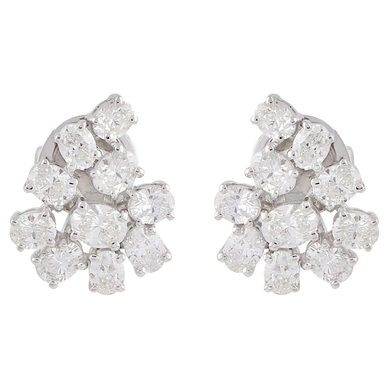 SI Clarity HI Color Oval Diamond Stud Earrings 18 Karat White Gold Fine Jewelry