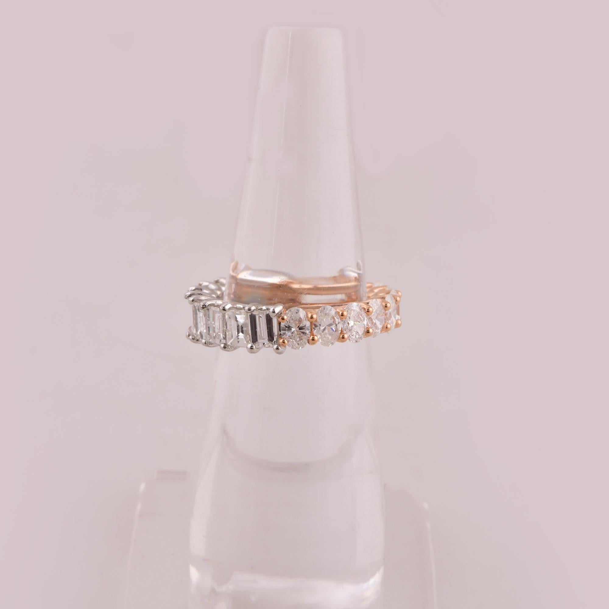 SI Clarity HI Color Oval & Octagon Cut Diamond Band Ring 18 Kt Rose & White Gold For Sale 1