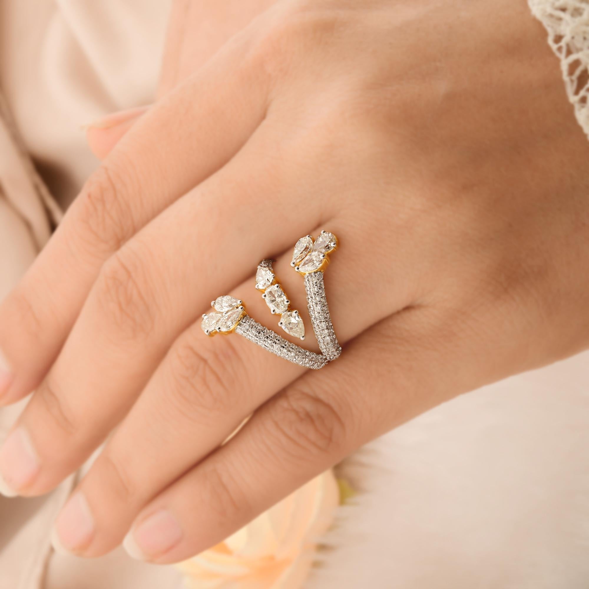 For Sale:  SI Clarity HI Color Oval Pear Diamond Designer Cuff Ring 18 Karat Yellow Gold 3