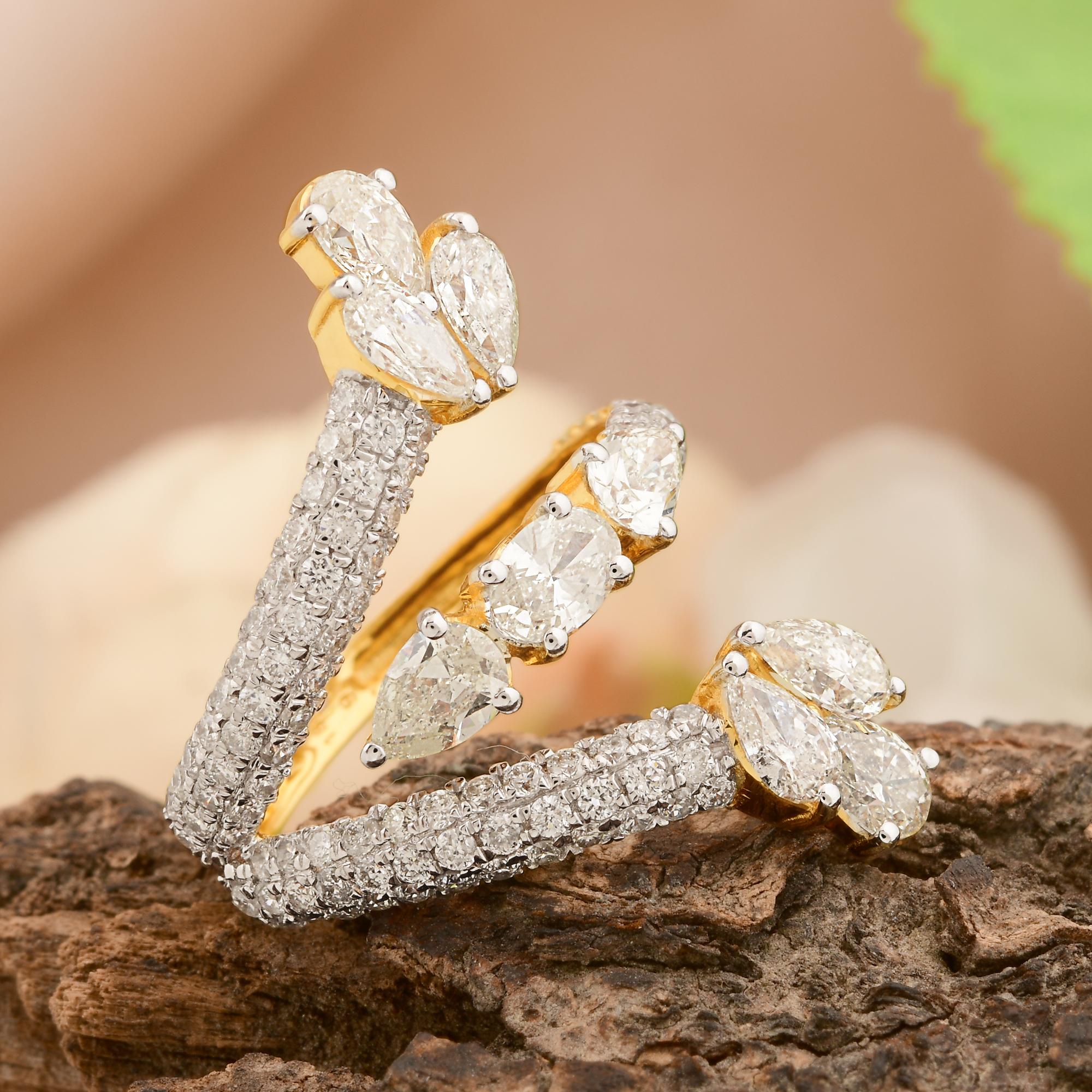For Sale:  SI Clarity HI Color Oval Pear Diamond Designer Cuff Ring 18 Karat Yellow Gold 4