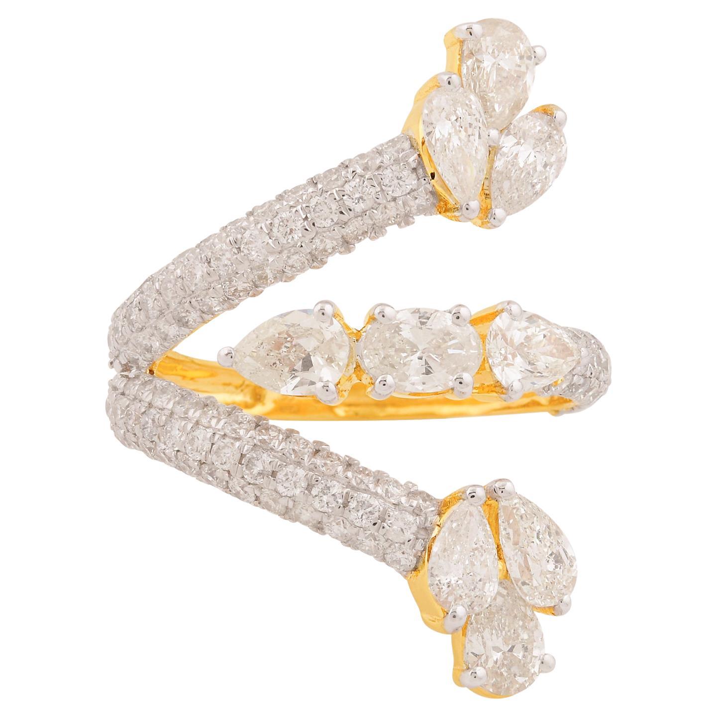 For Sale:  SI Clarity HI Color Oval Pear Diamond Designer Cuff Ring 18 Karat Yellow Gold