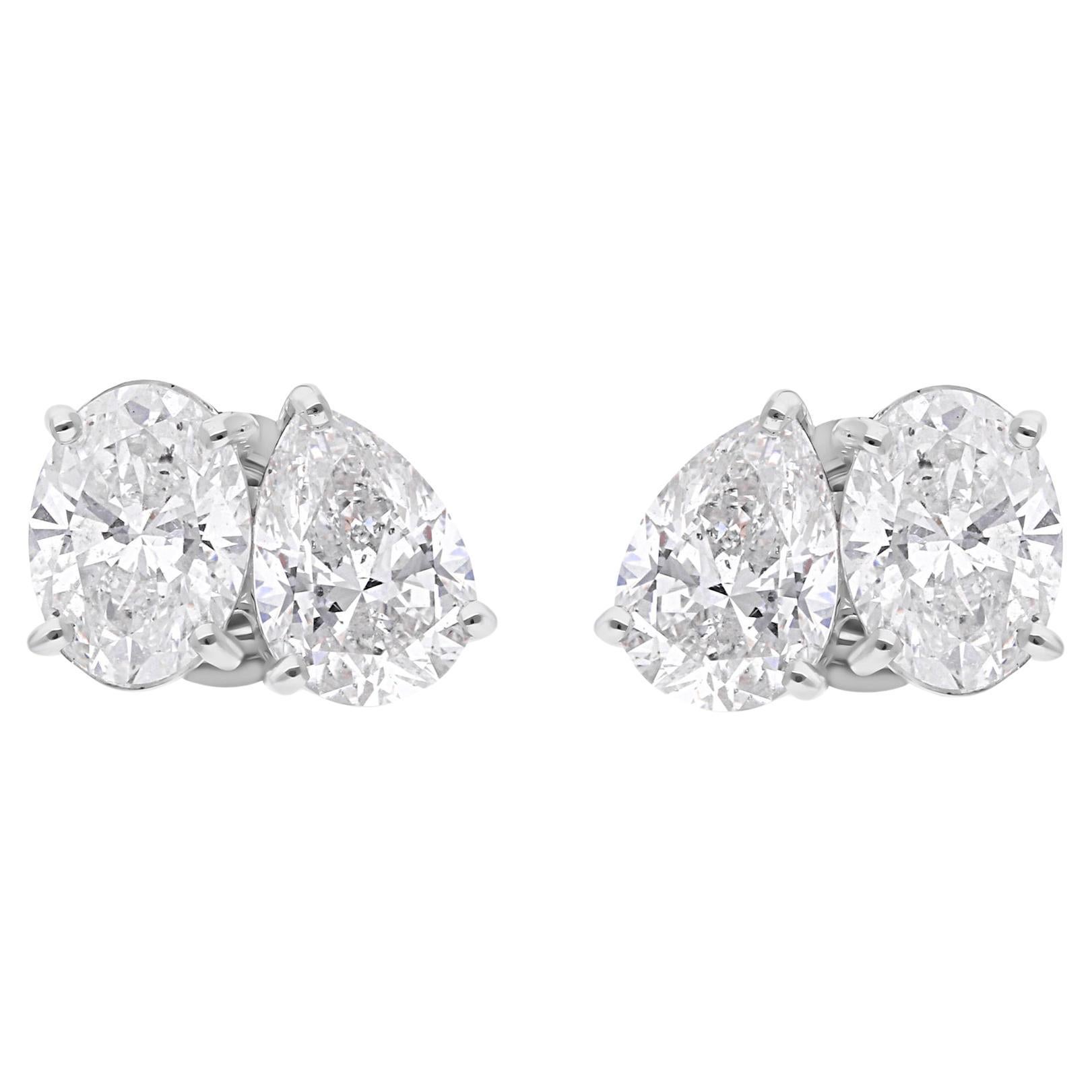 4.06 Carat SI/H Oval & Pear Diamond Earrings 14 Karat White Gold Fine Jewelry