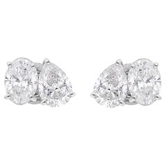 4.06 Carat SI/H Oval & Pear Diamond Earrings 14 Karat White Gold Fine Jewelry