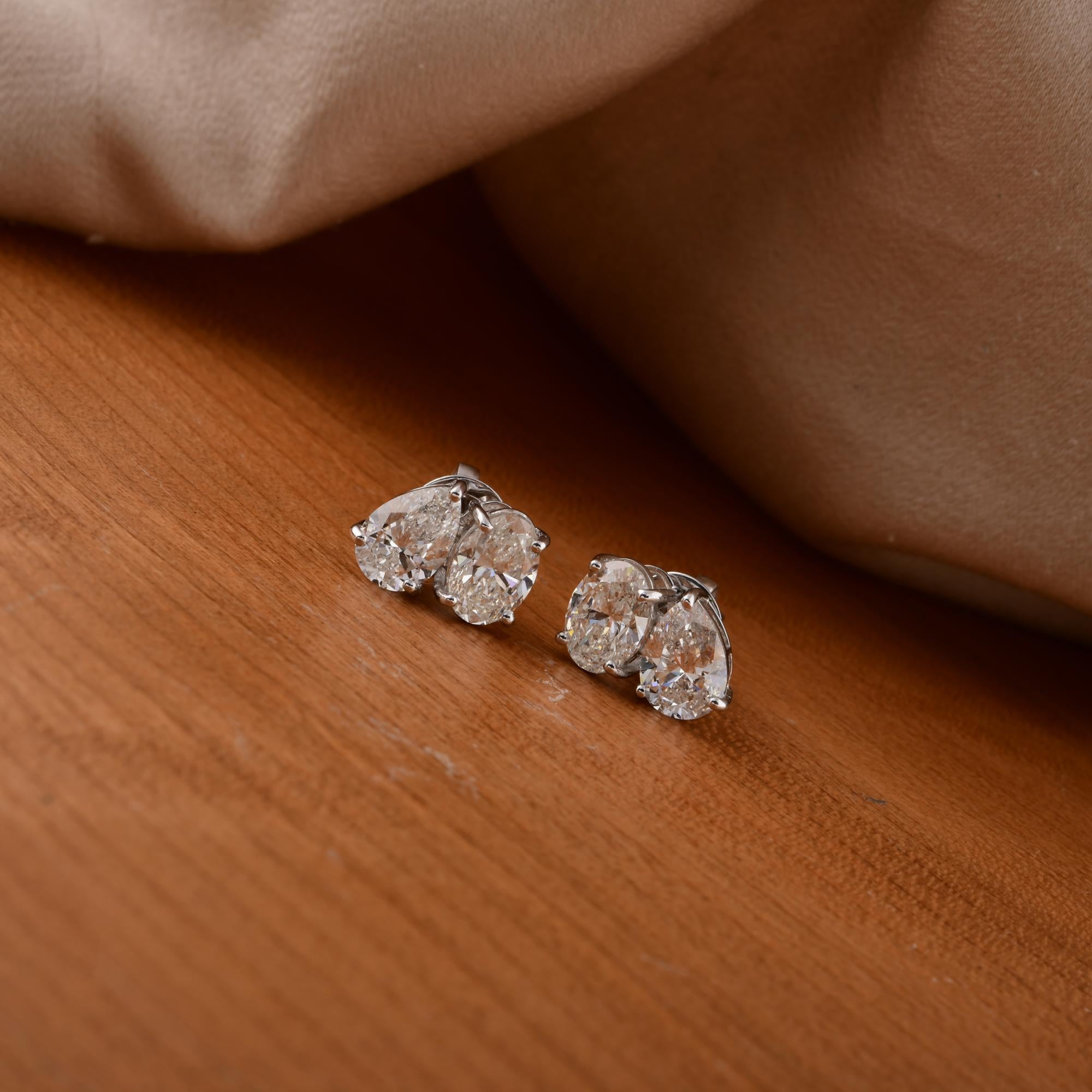 Pear Cut SI Clarity HI Color Oval & Pear Diamond Earrings 18 Karat White Gold Jewelry For Sale