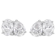 SI Claridad HI Color Pendientes de diamantes ovalados y pera Joyas de oro blanco de 18 quilates