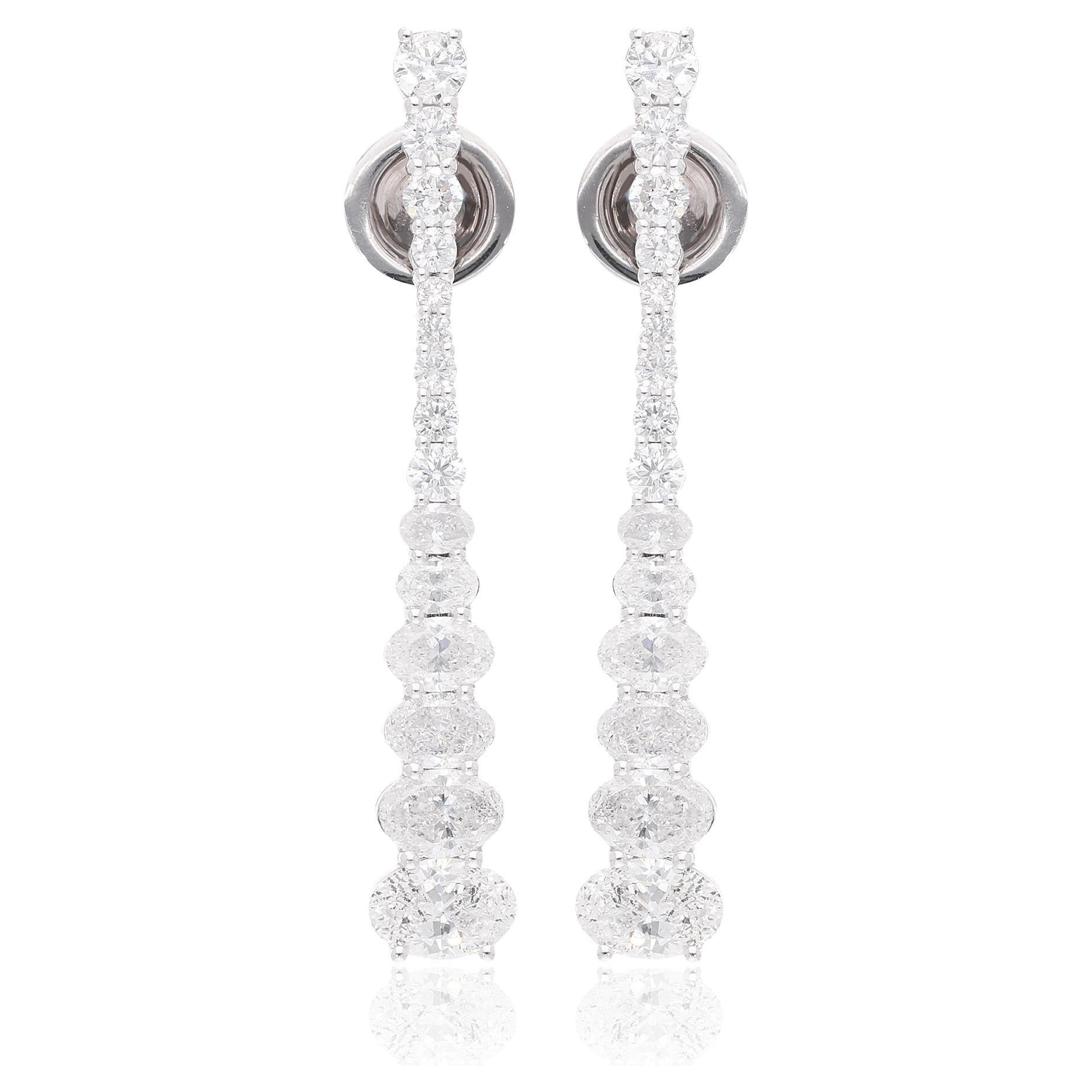SI Clarity HI Color Oval & Round Diamond Dangle Earrings 18 Karat White Gold For Sale