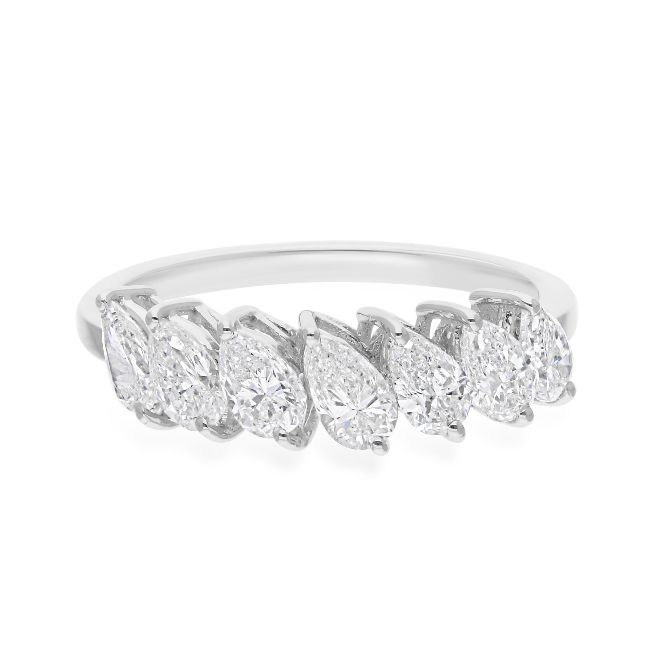SI Clarity HI Color Pear Diamond 14k White Gold Half Eternity Wedding Band Ring