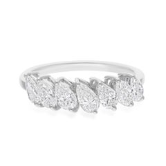 SI Clarity HI Color Pear Diamond 14k White Gold Half Eternity Wedding Band Ring