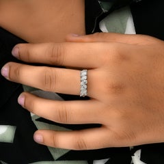 SI Clarity HI Color Pear Diamond 18k White Gold Half Eternity Wedding Band Ring