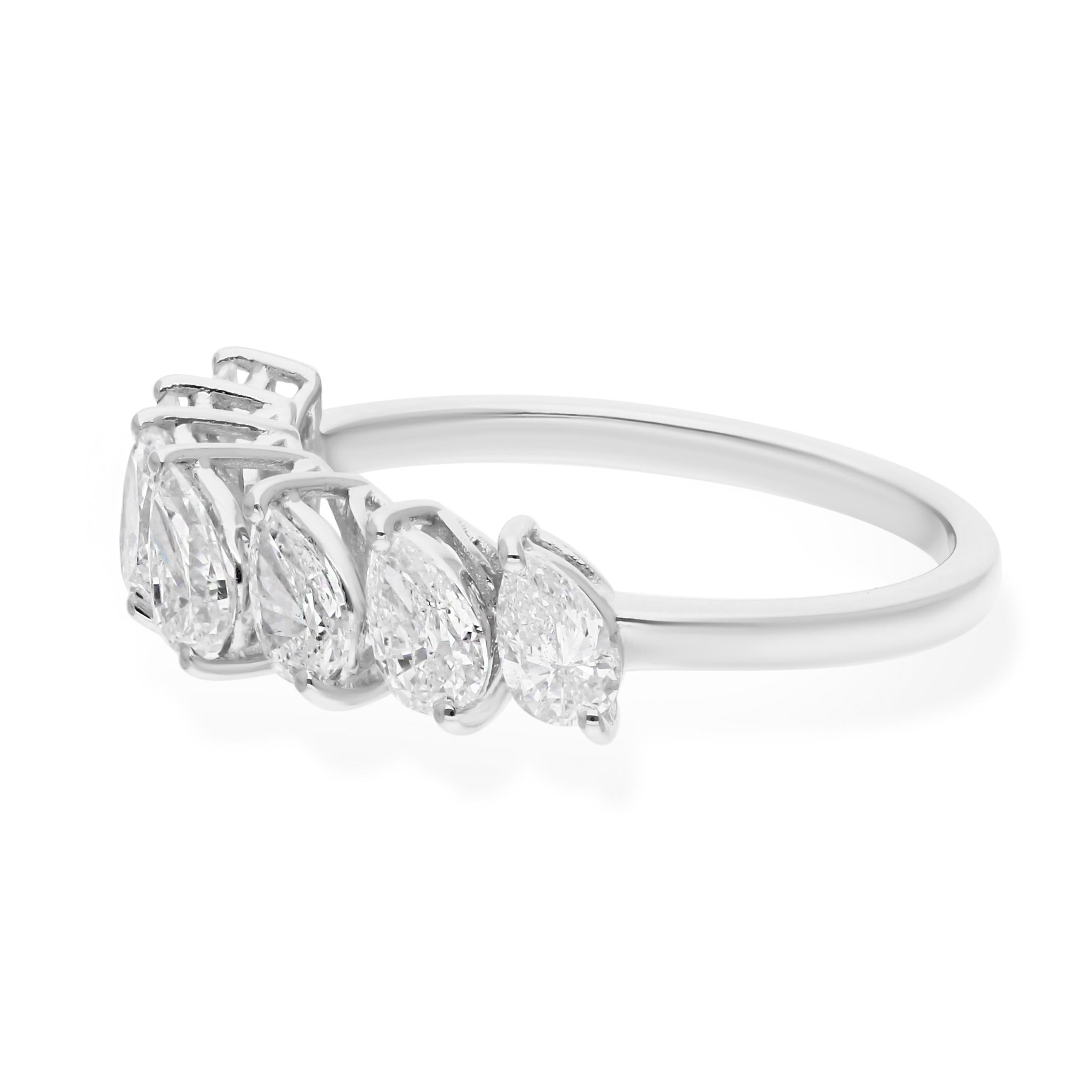 in vendita:  SI Clarity HI Color Pear Diamond 18k White Gold Half Eternity Wedding Band Anello di mezza eternità 5