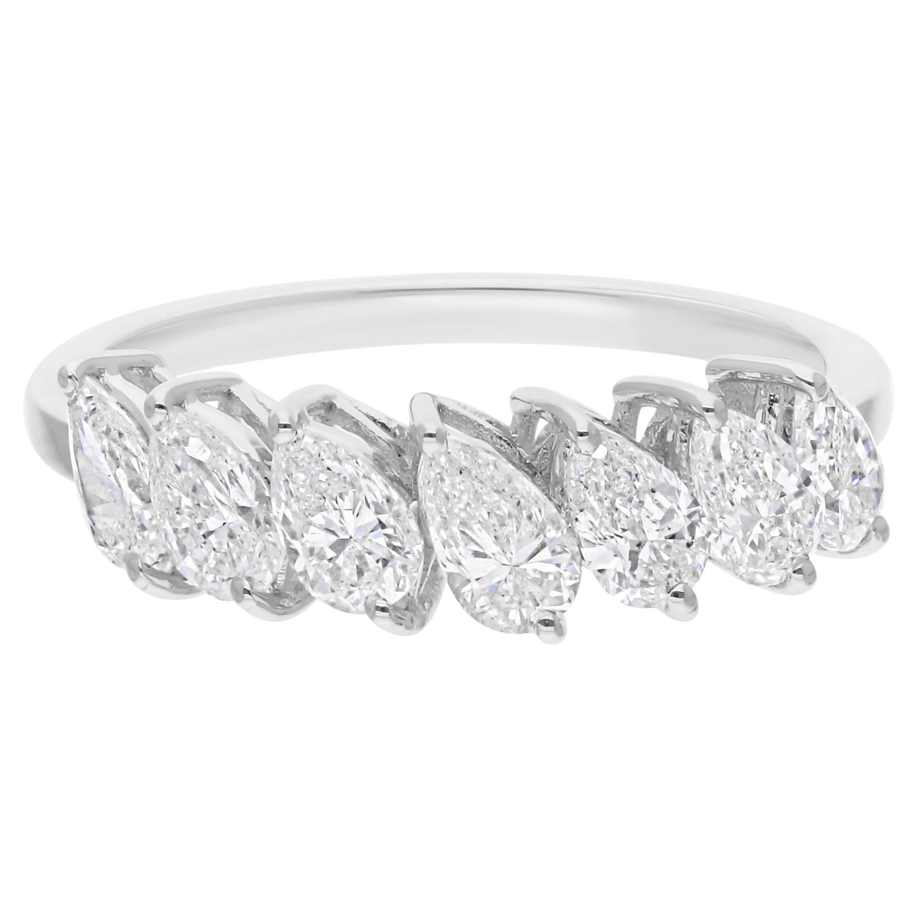 SI Clarity HI Color Pear Diamond 18k White Gold Half Eternity Wedding Band Ring