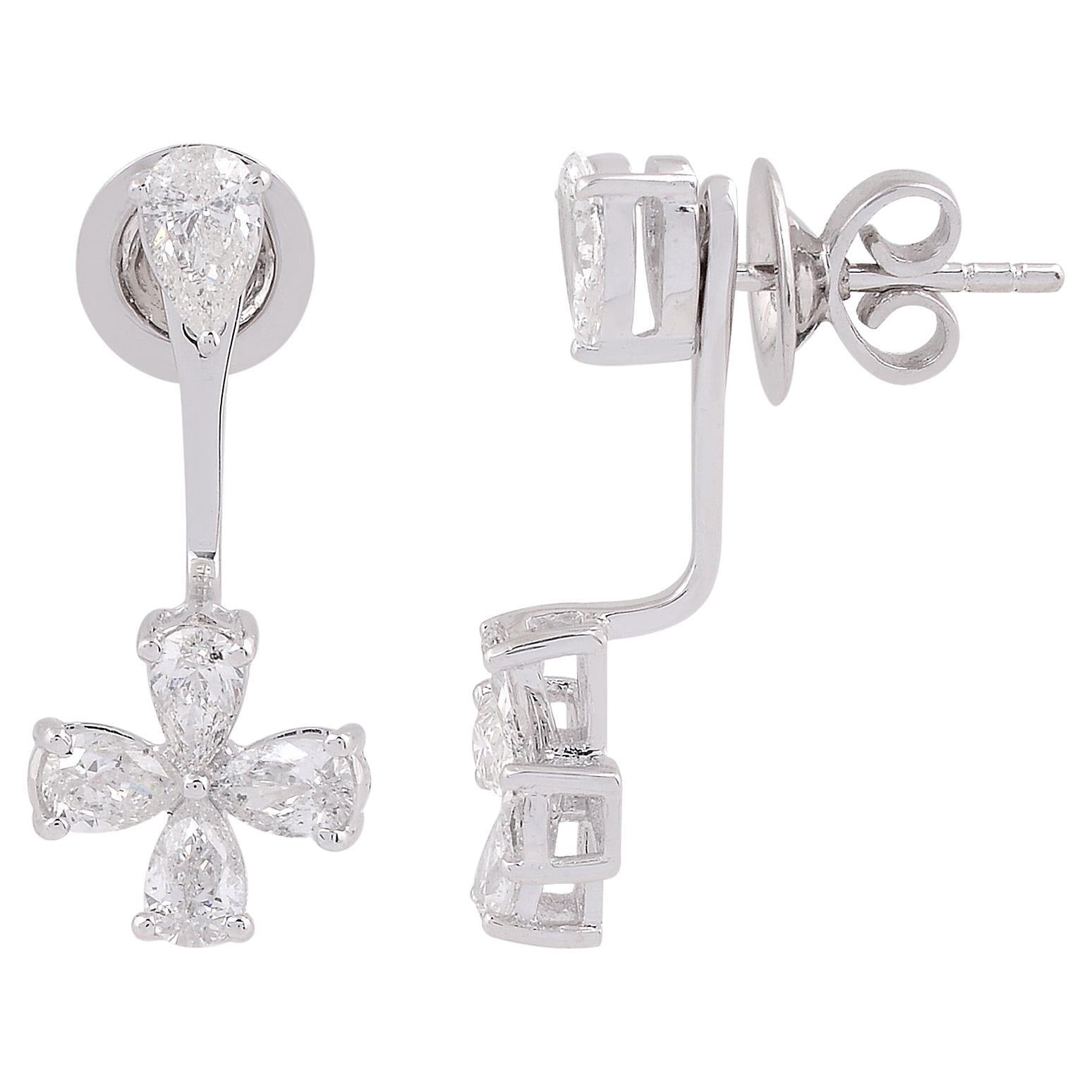 SI Clarity HI Color Diamond Pear Cross Jacket Earrings 18 Karat White Gold en vente