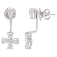 SI Clarity HI Color Pear Diamond Cross Jacket Earrings 18 Karat White Gold