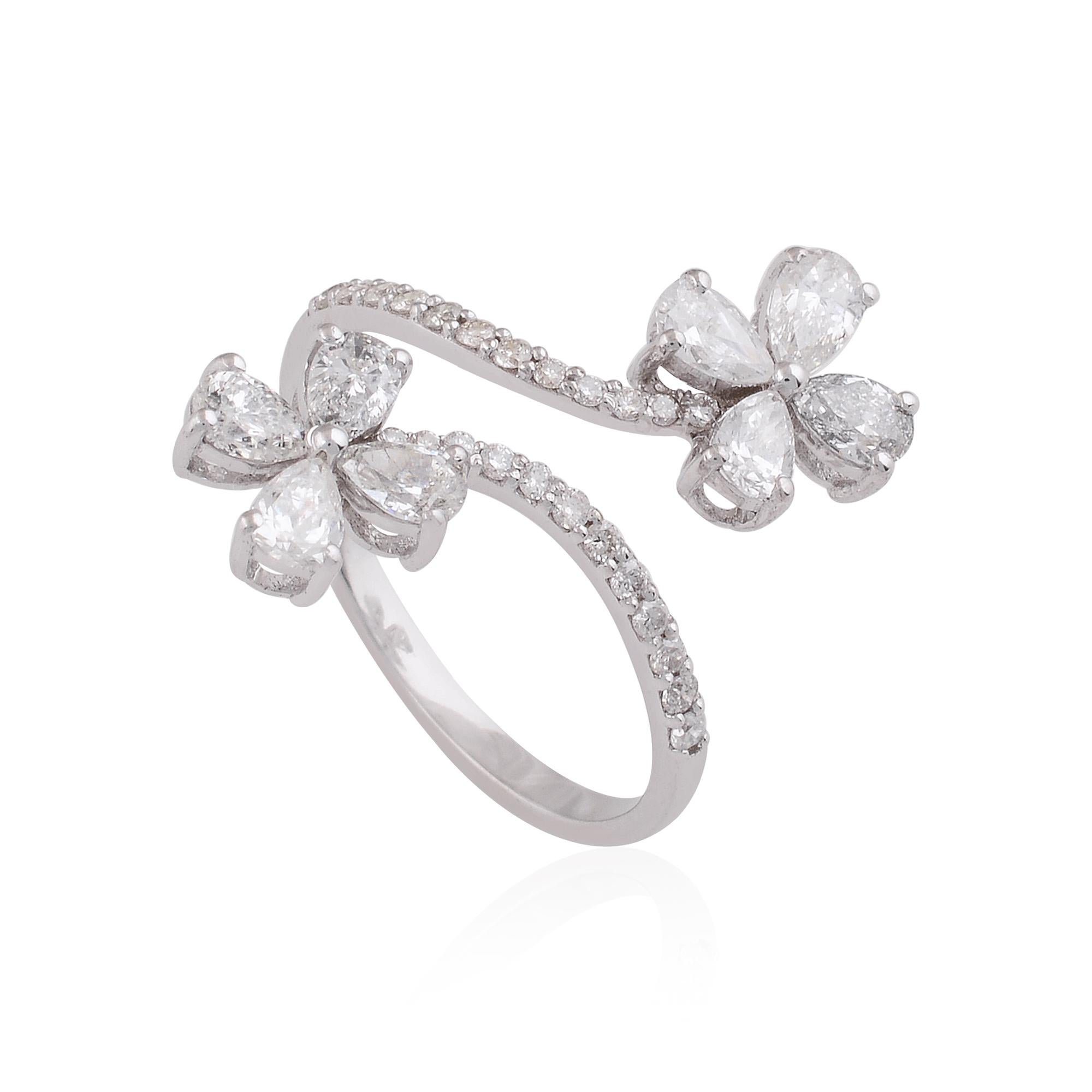 For Sale:  SI Clarity HI Color Pear Diamond Double Flower Wrap Ring 14k White Gold Jewelry 4