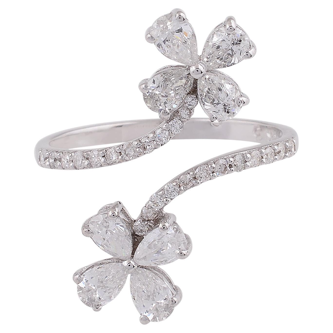 For Sale:  SI Clarity HI Color Pear Diamond Double Flower Wrap Ring 14k White Gold Jewelry
