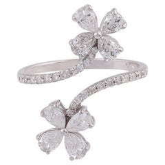SI Clarity HI Color Pear Diamond Double Flower Wrap Ring 14k White Gold Jewelry