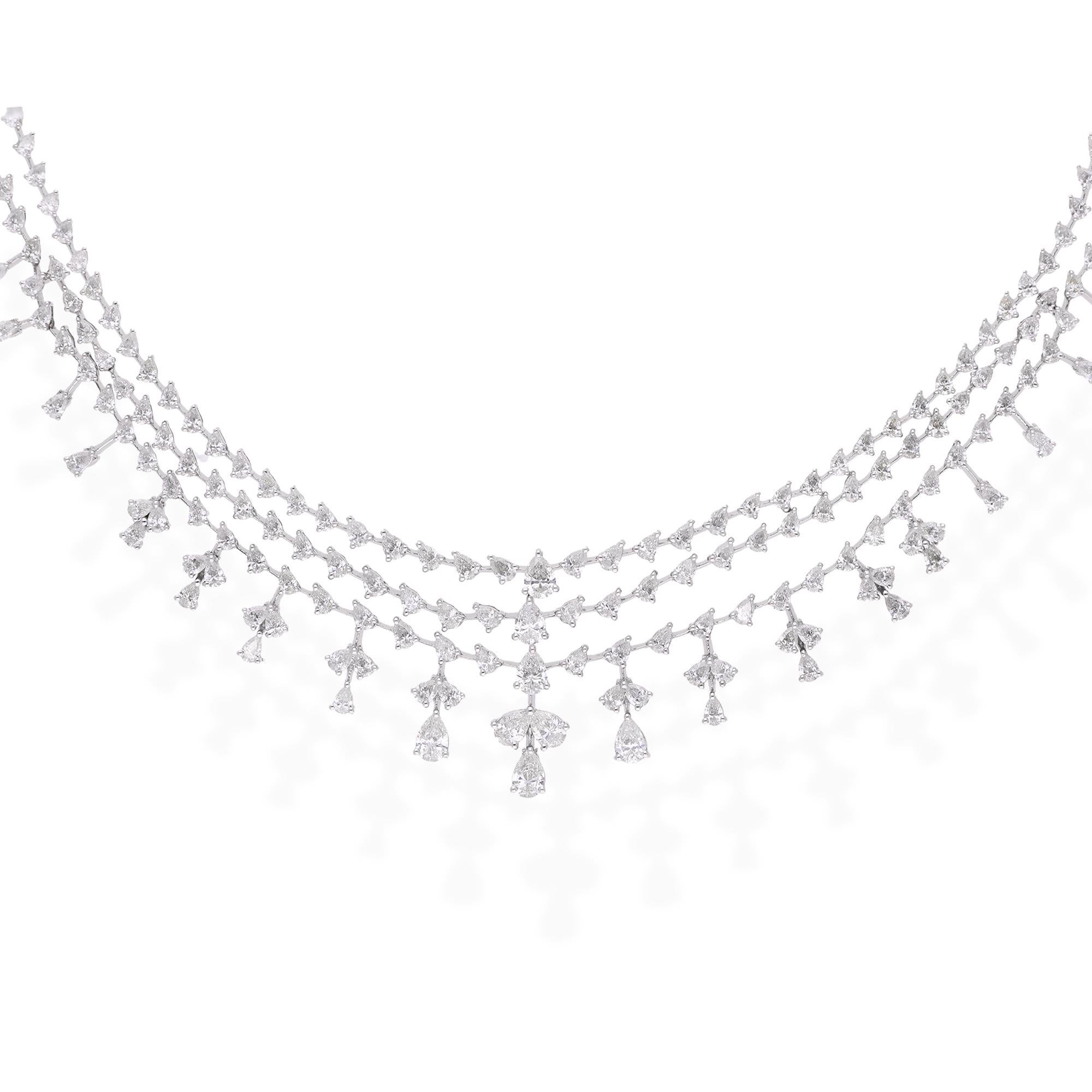 The focal point of this necklace is the dazzling pear-cut diamond, carefully selected for its exceptional clarity and brilliance. Graced with SI clarity and an HI color grade, the diamond sparkles with every movement, capturing the light and