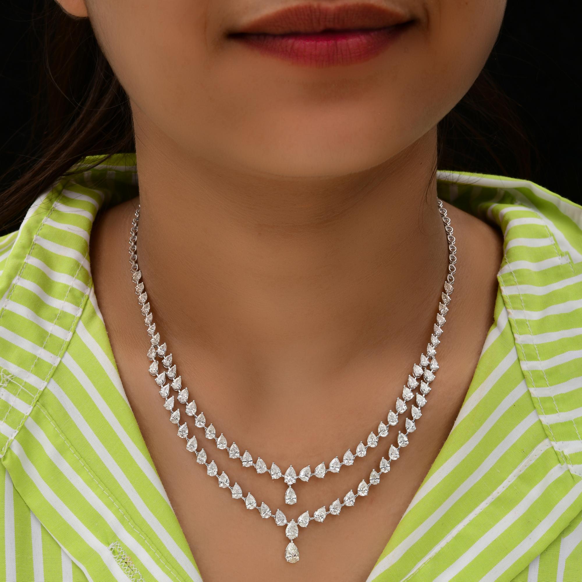 Modern SI Clarity HI Color Pear Diamond Necklace 18 Karat White Gold Handmade Jewelry For Sale
