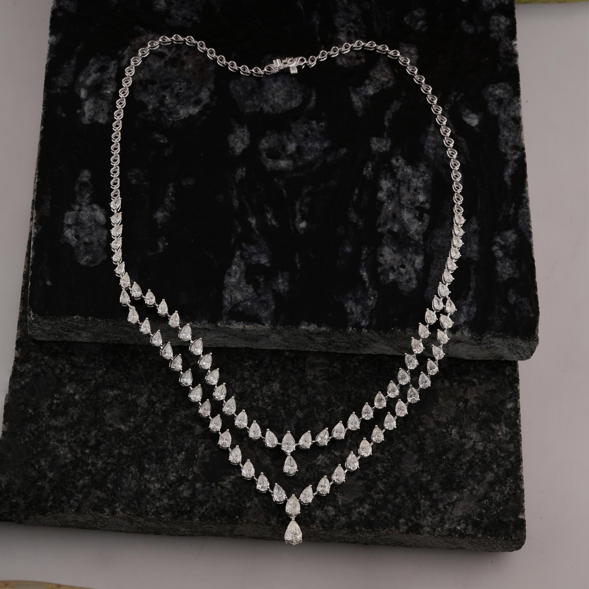 Pear Cut SI Clarity HI Color Pear Diamond Necklace 18 Karat White Gold Handmade Jewelry For Sale