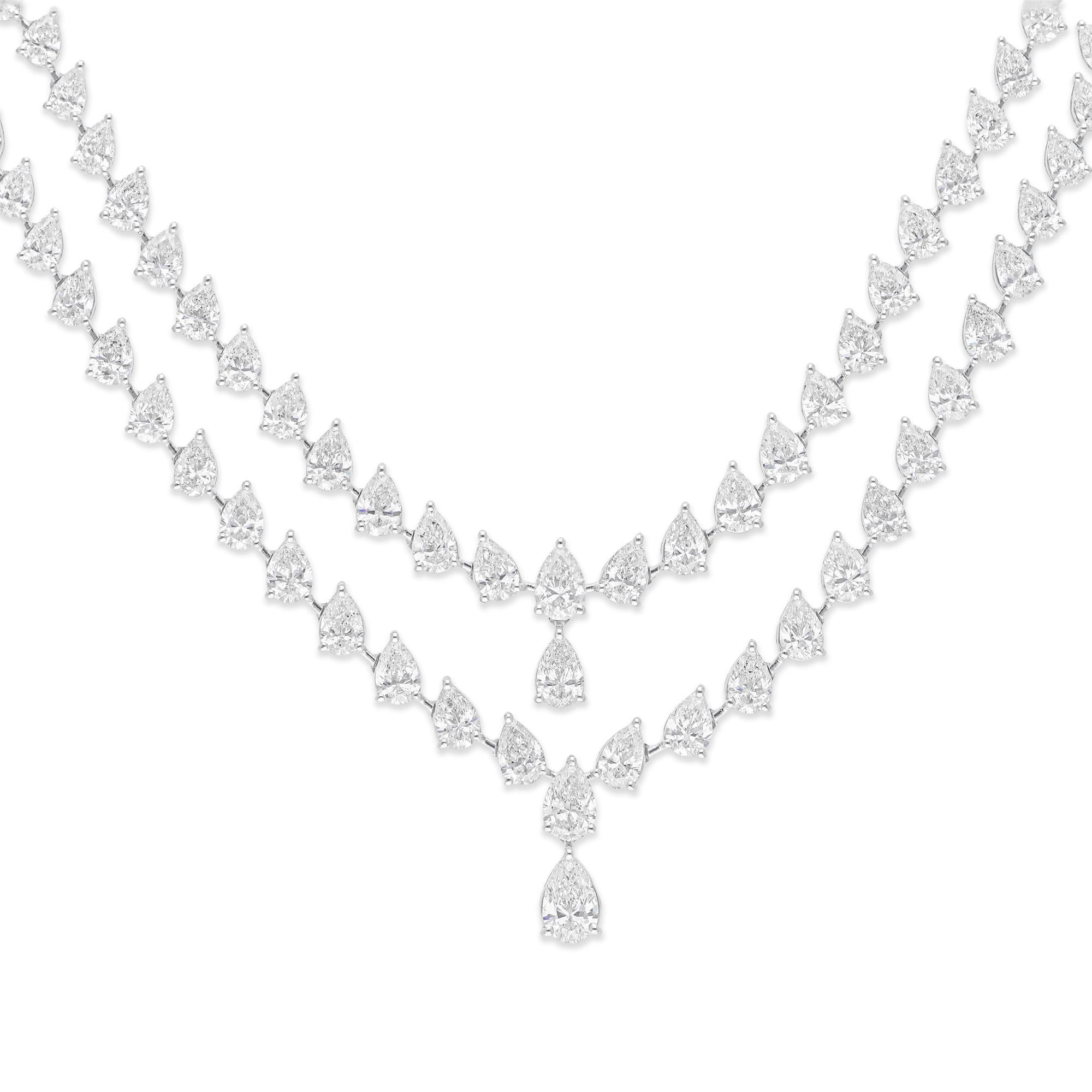 Women's SI Clarity HI Color Pear Diamond Necklace 18 Karat White Gold Handmade Jewelry For Sale